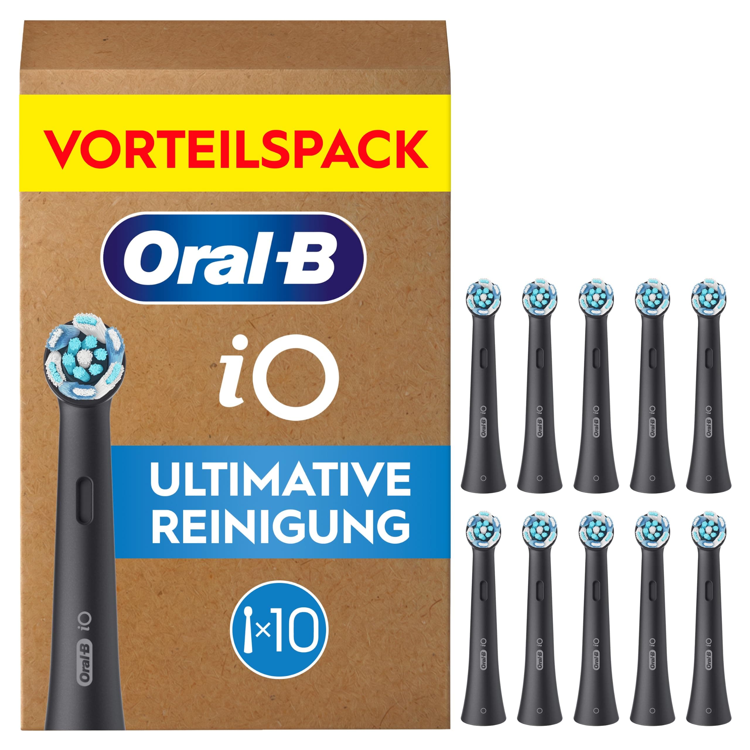 Oral-B iO Aufsteckbürsten Ultimative Reinigung, Schwarz, 10 Stück | Original Zahnbürstenaufsatz für Elektrische Zahnbürste, 360° Fortschrittliche Tiefenreinigung und Plaqueentfernung