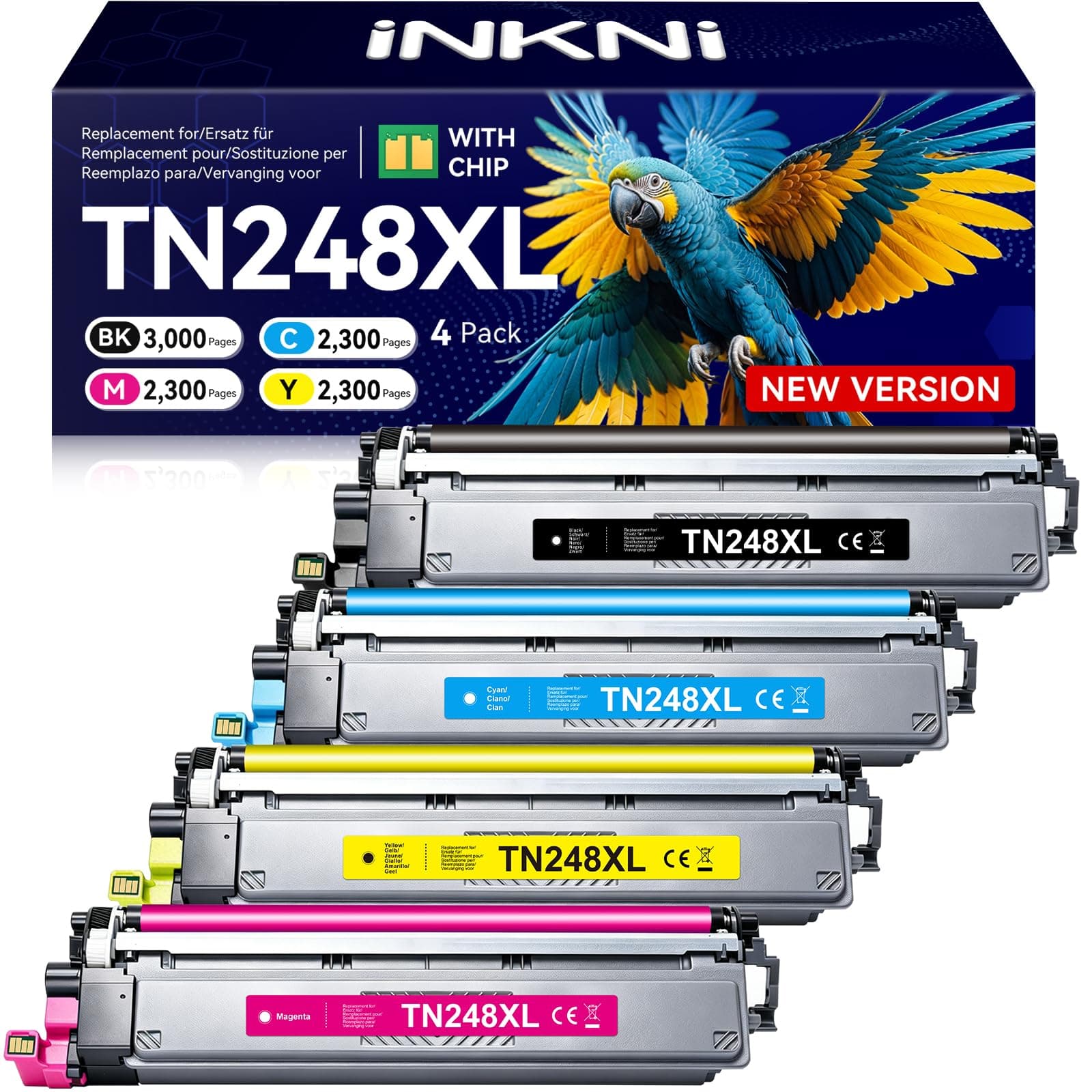 TN248XL TN-248XL TN248 MFC-L3740CDWE Toner MFC-L3760CDW DCP-L3560CDW 4-Pack | Compatible para Brother MFC-L3760CDW Toner HL-L3220CWE MFC-L3740CDWE DCP-L3520CDWE DCP-L3560CDW MFC-L3740CDW