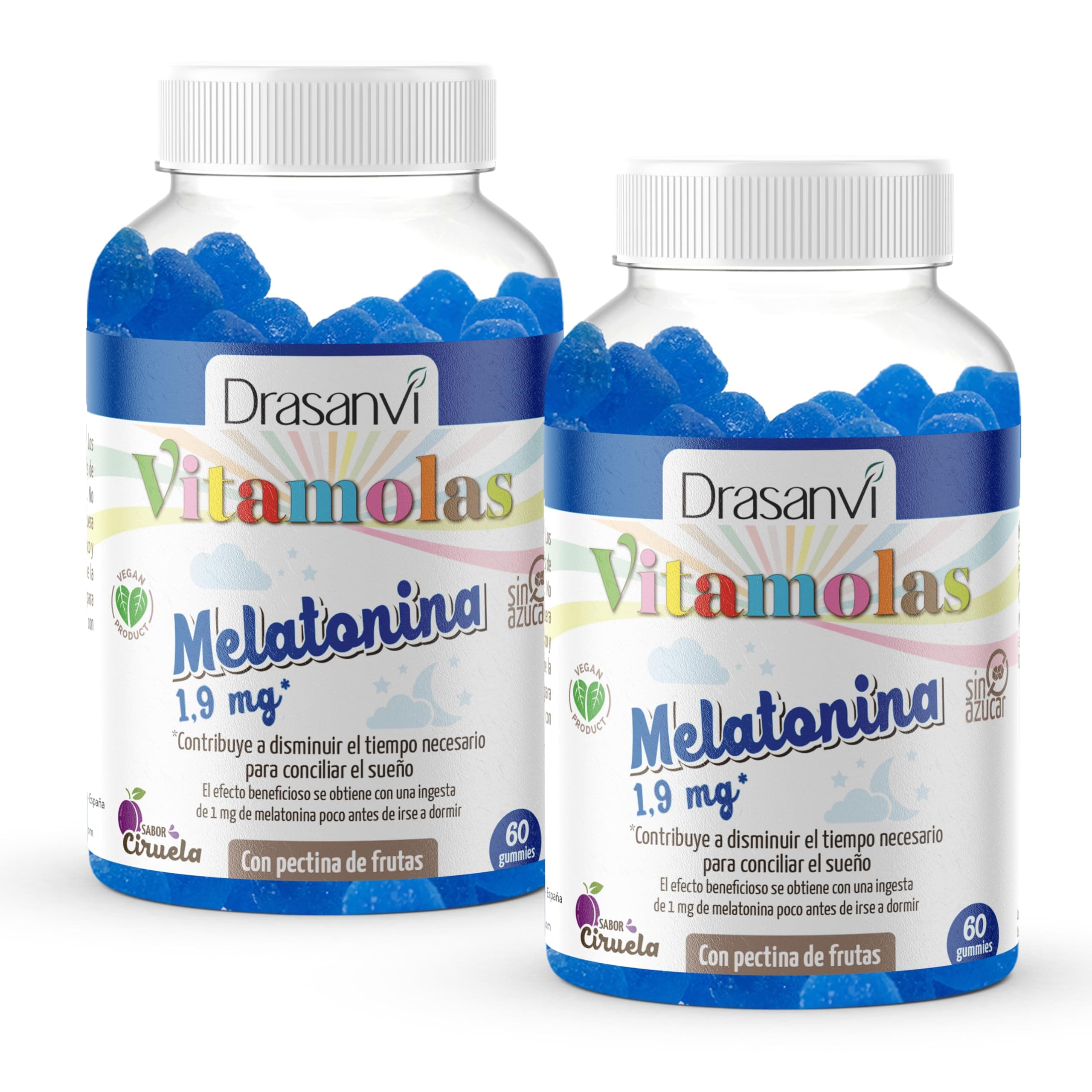 DRASANVI gominolas de Melatonina | Ayudan a dormir | Sueño de Calidad | 1,9mg de melatonina cada una |Vegano | Sabor Ciruela | 2x 60 Gominolas para dormir