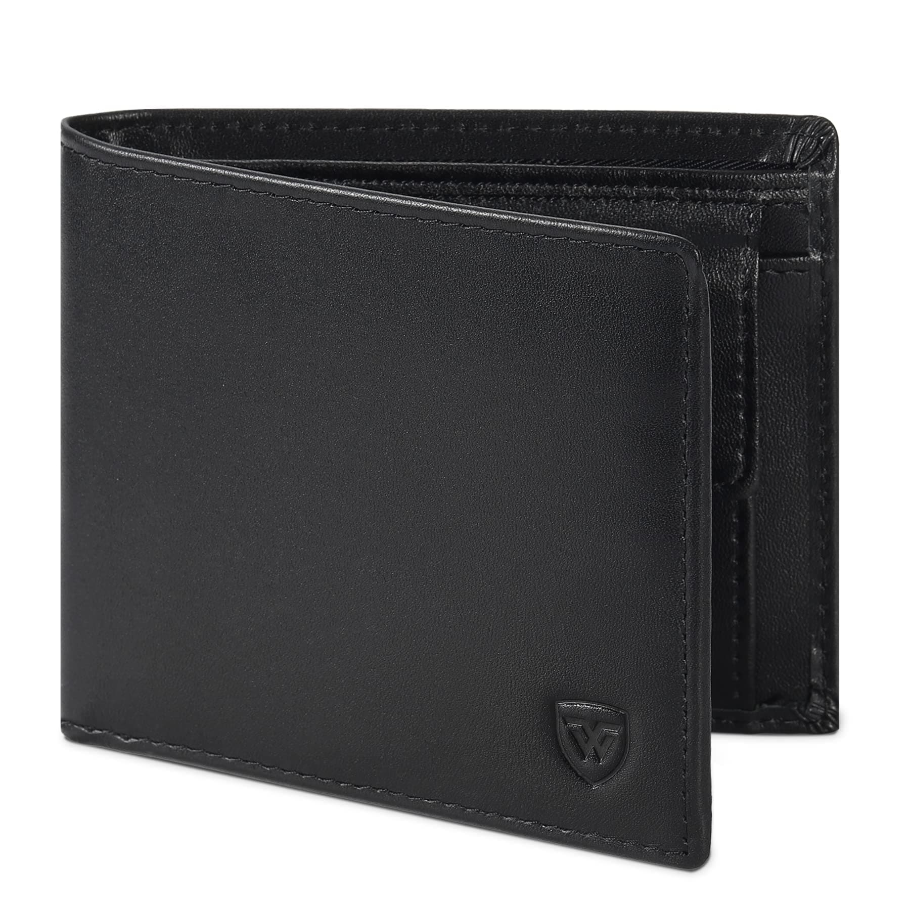 WONSEFOO Carteras Hombre, Billetera Bifold Delgada con RFID, 10 Ranuras para Tarjetas (Incluye ID), Ranuras para Billetes, Bolsillo para Monedas, Caja de Regalo (Negro)