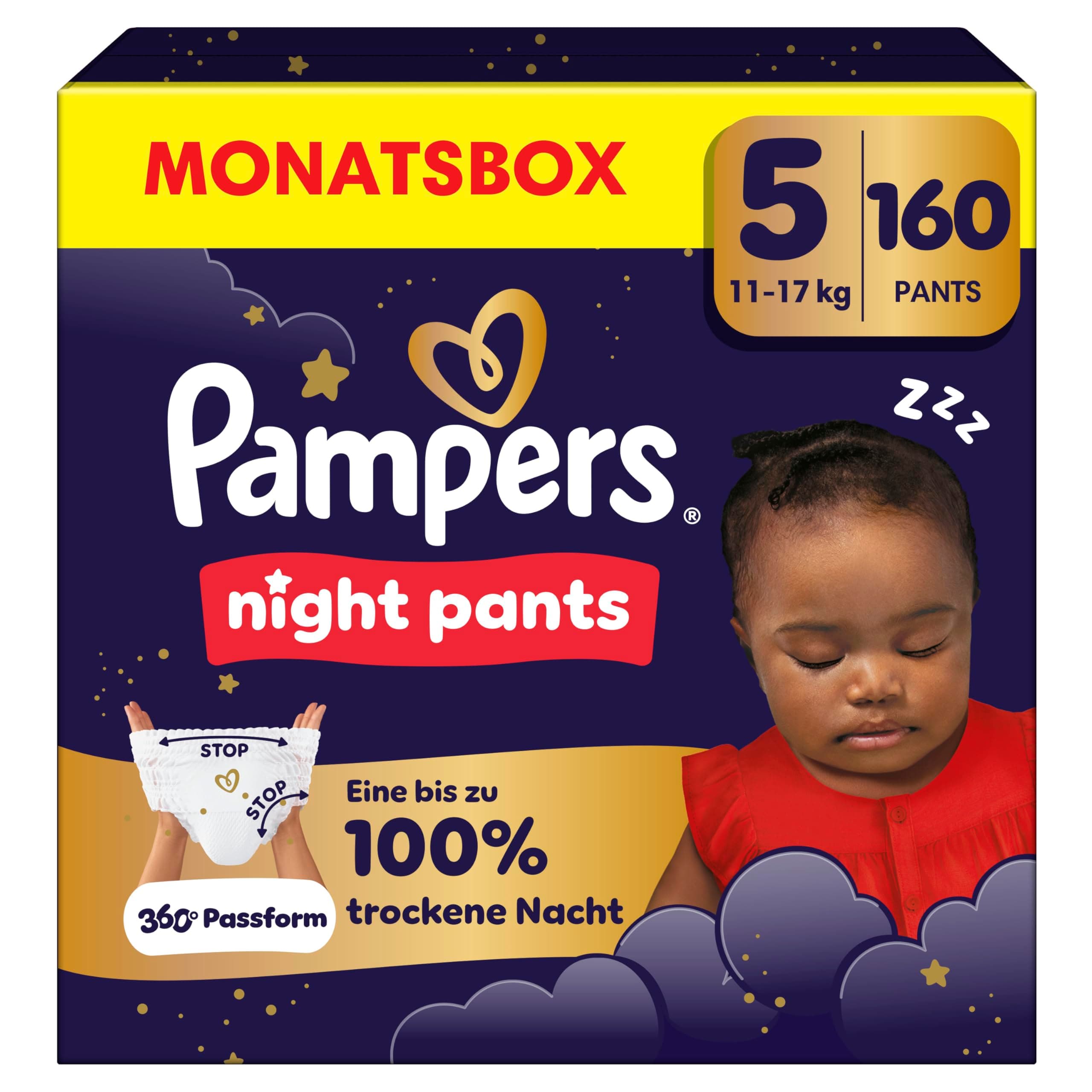 Pampers Night Pants Größe 5, 160 Windeln, 11-17kg, Pampers Night Pants Bieten Zusätzlichen Schutz Für Die Ganze Nacht
