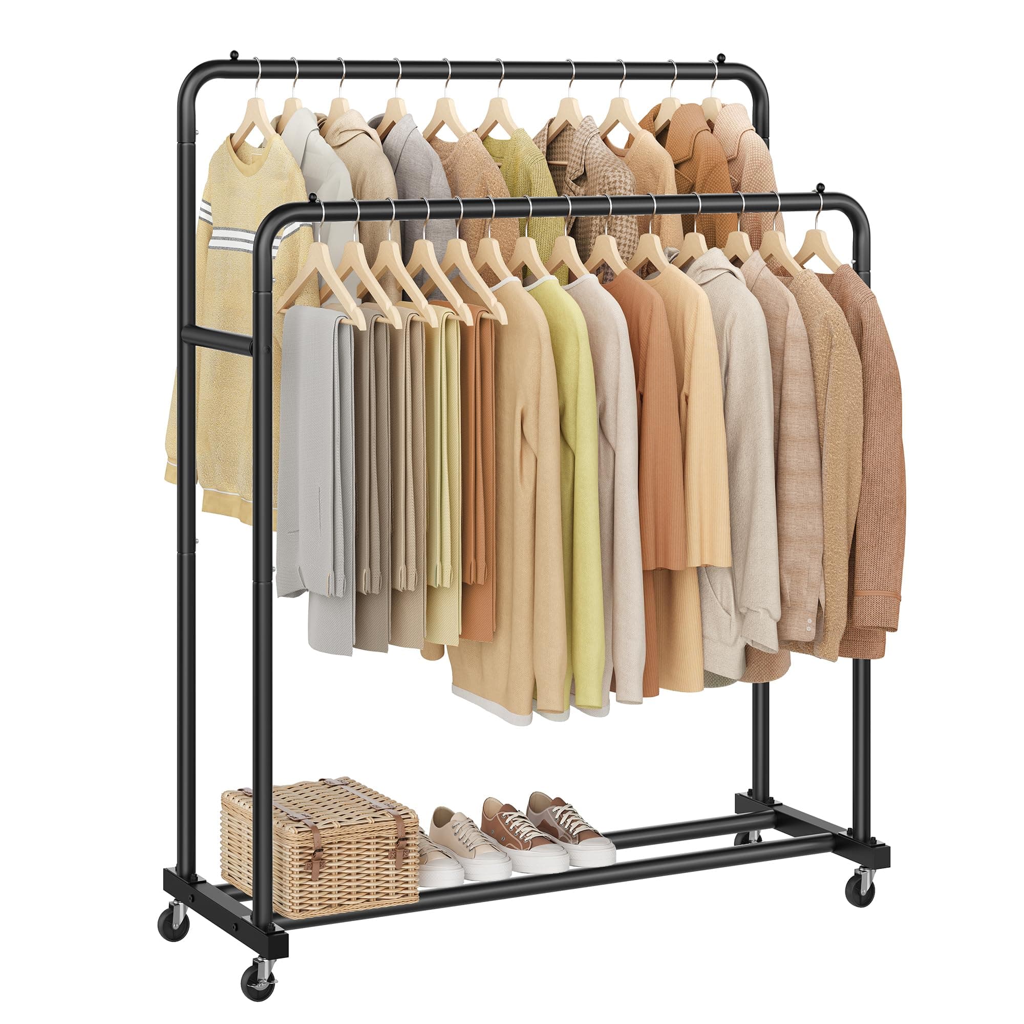 SONGMICS Perchero para Ropa con Ruedas, Burro Ropa Móvil, 2 Ruedas con Freno, para Dormitorio, Carga de 90 kg, 46,5 x 110 x 155,5 cm, Negro Tinta HSR017BH01