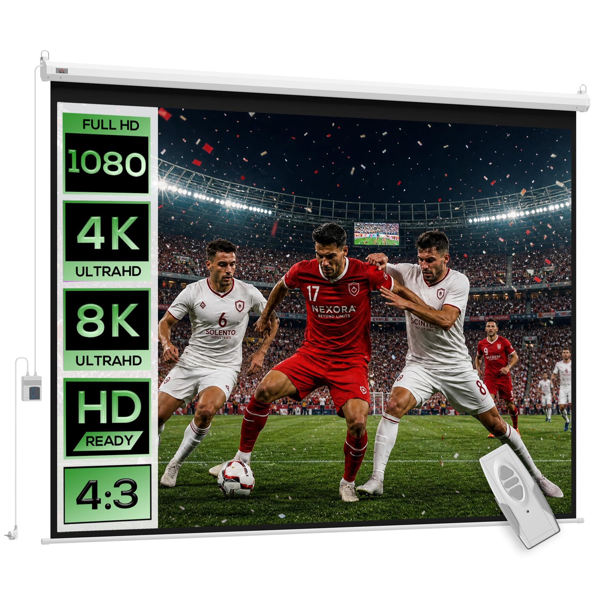 HOMCOM Écran Vidéoprojecteur Motorisé 84 Pouces, 4:3 4K HD, Blanc | Motorisé et Électrique, Écran de Projection TV et Home Cinéma, Montage Mural ou Plafond, Panneau de Commande, Télécommande