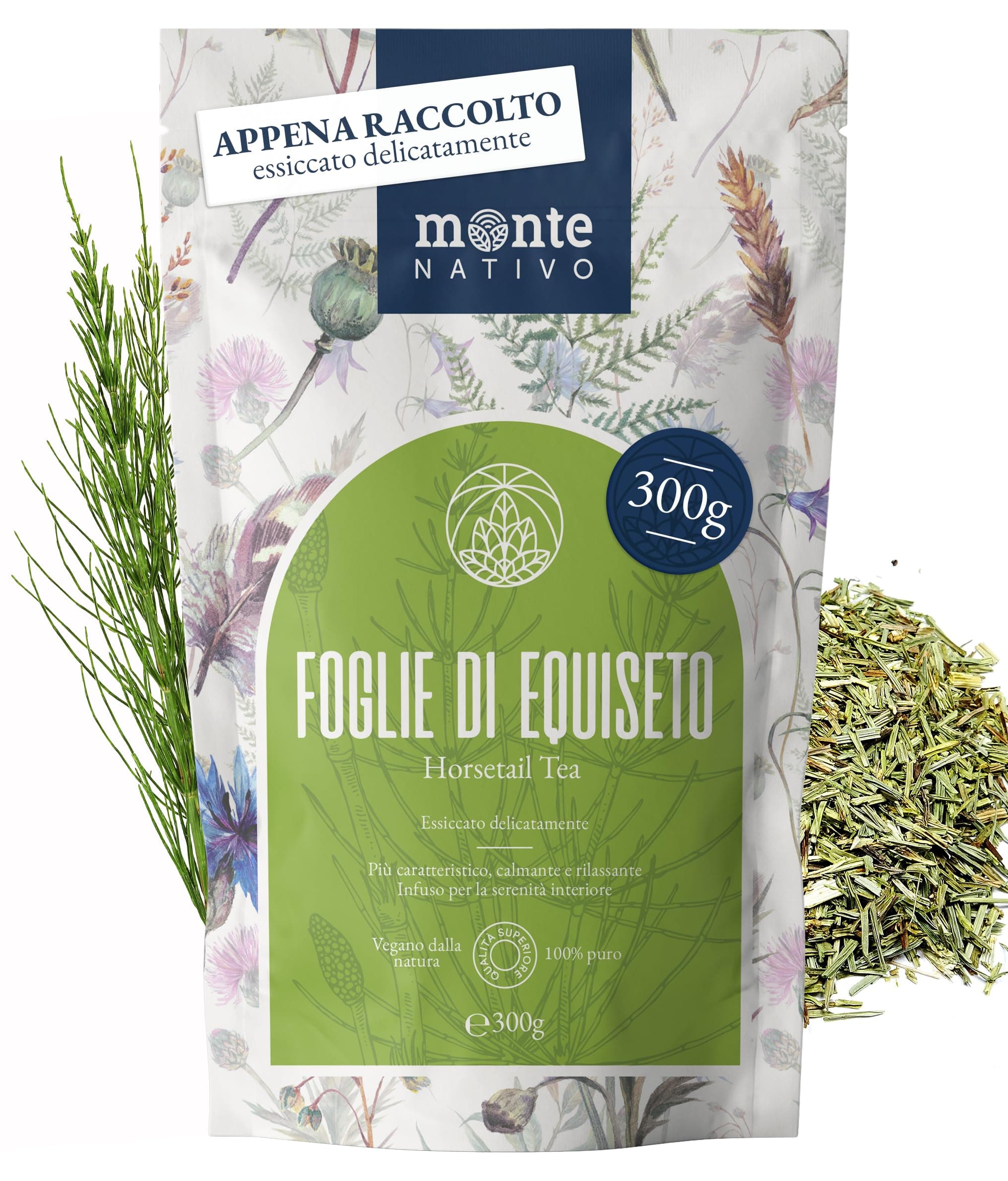 Еquiseto Тisana Monte Nativo (300g) - Erbe aromatiche senza additivi - Infusi e tisane per la tazza di tè più deliziosa - Raccolte ed Essiccate Delicatamente - Tè alle erbe aromatico - Herbal Tea