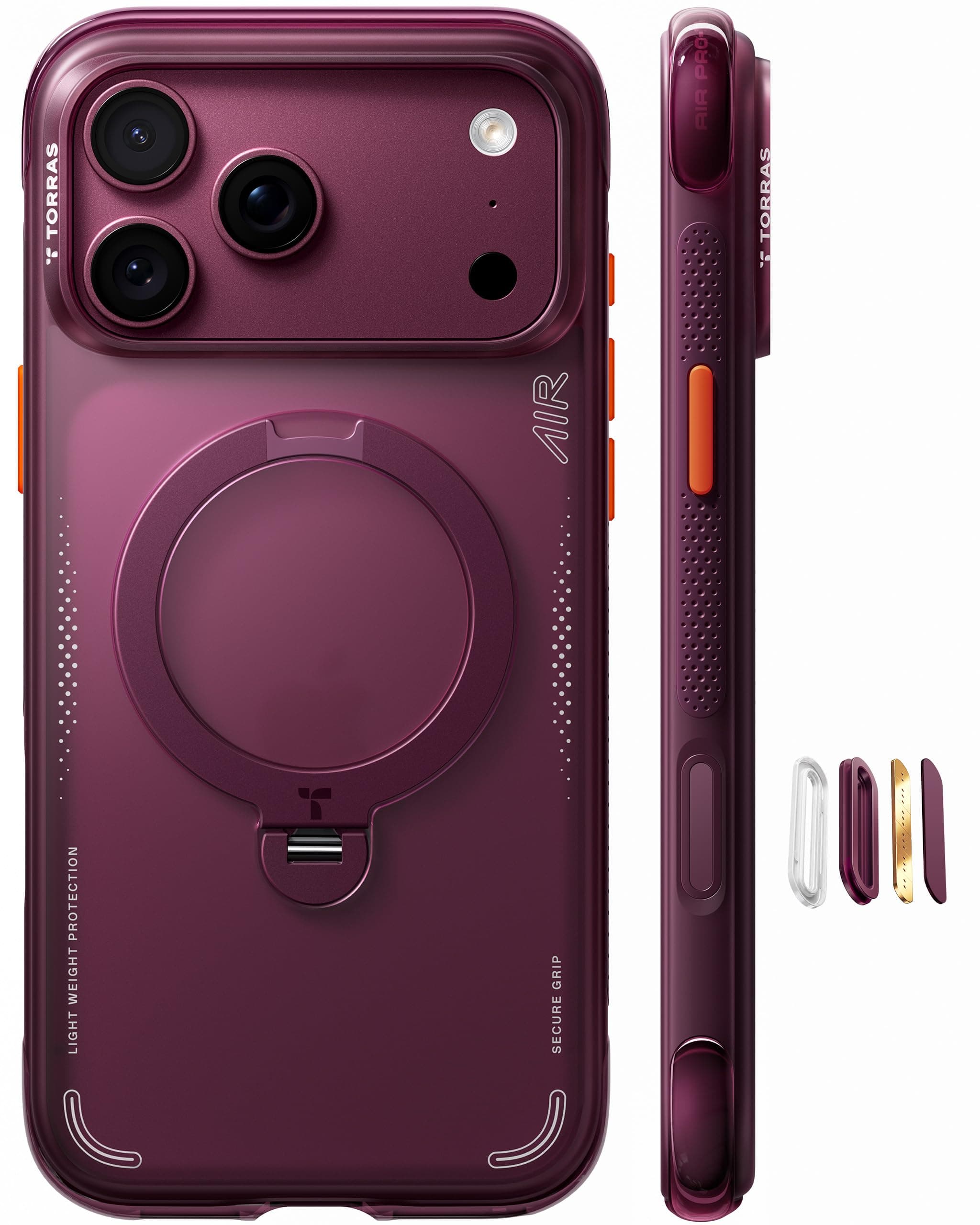 TORRAS Ostand Q3 Air für iPhone 18 Pro Hülle mit Airbag-Schutz, Burgunder | 360° Magnetständer, Handyhülle iPhone 18 Pro Case mit Kamerasteuerung Taste, Rutschfester Grip, Für jeden Tag entwickelt