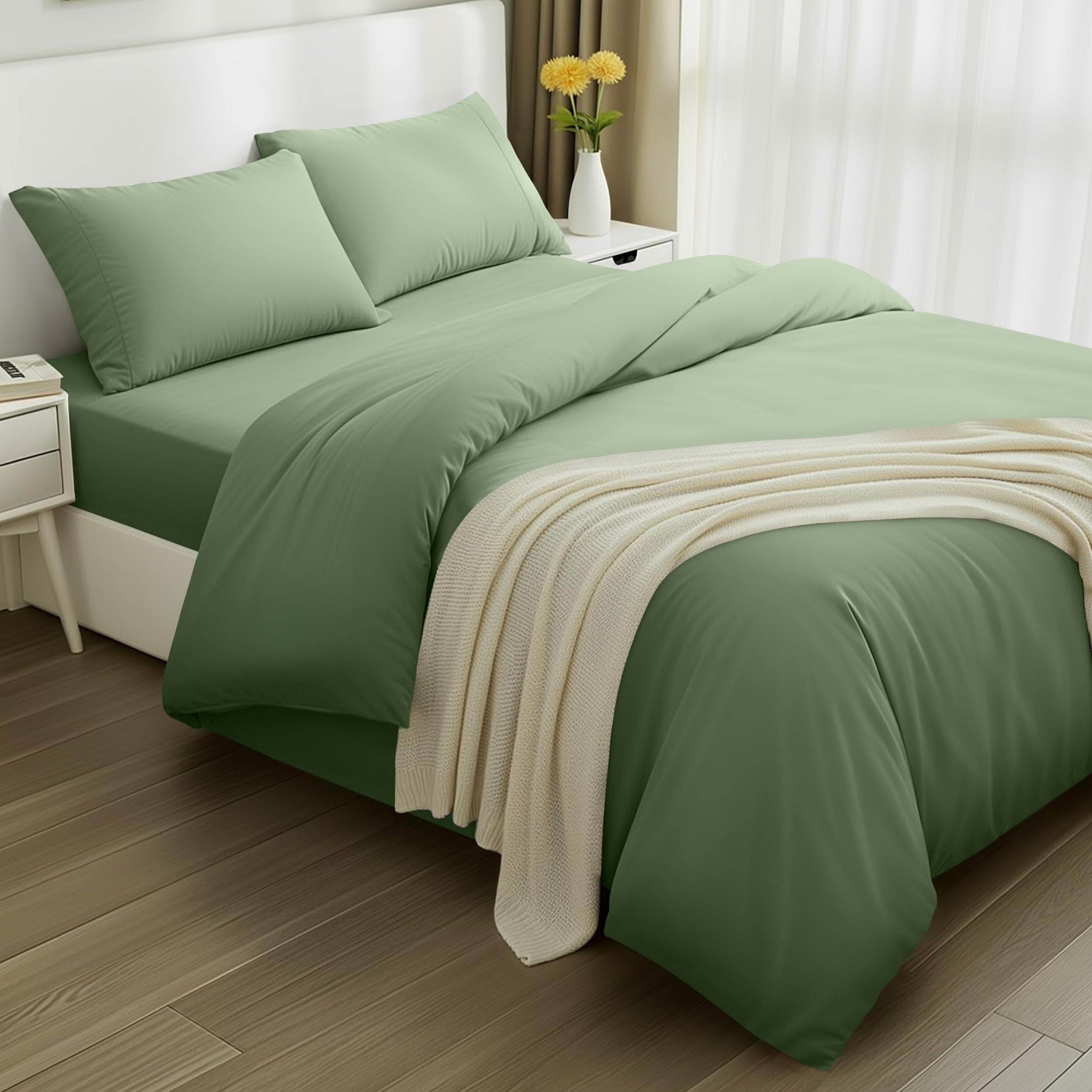 Utopia Bedding - Funda nordica Cama 90, Sabana Bajera 90x190 y Funda Almohada (50x75cm) - Funda edredon 135x200 - Juego de Cama de Microfibra cepillada Suave (Salvia)