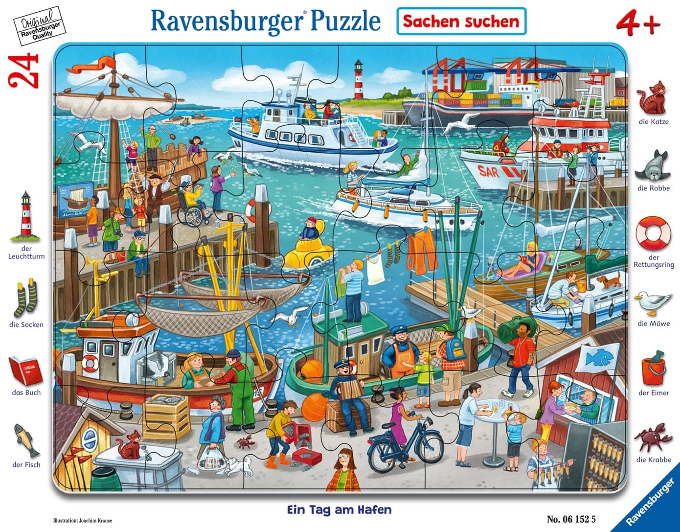 Ravensburger Kinderpuzzle - 06152 EIN Tag am Hafen - Rahmenpuzzle für Kinder ab 4 Jahren, mit 24 Teilen