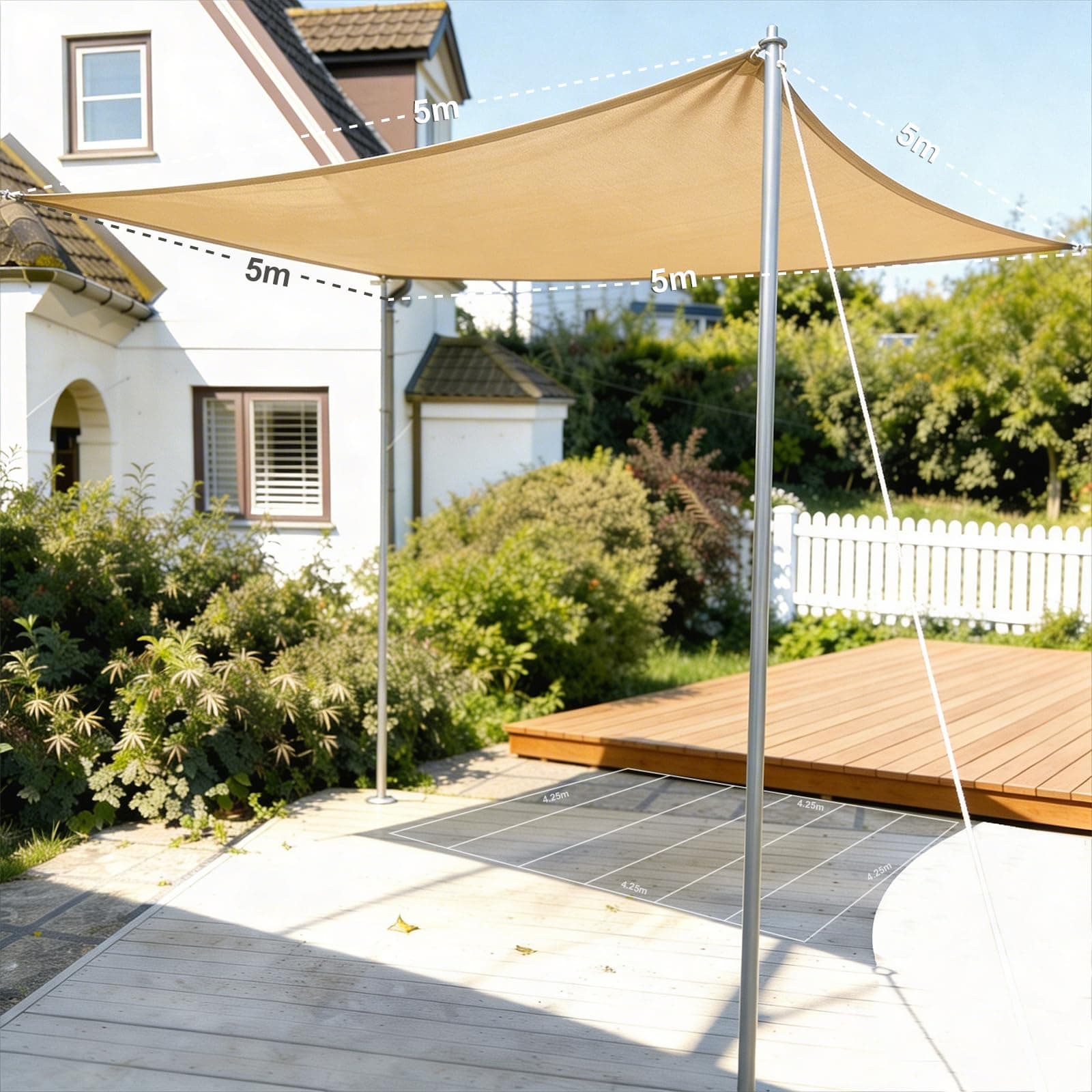 HAIKUS Voile d'ombrage Triangulaire 5x5x5 m, Toile Ombrage HDPE Respirant (185g/㎡), Filet dombrage Triangle 5x5x5m avec Protection UV pour Patio Jardin Terrasse Extérieur, Sable