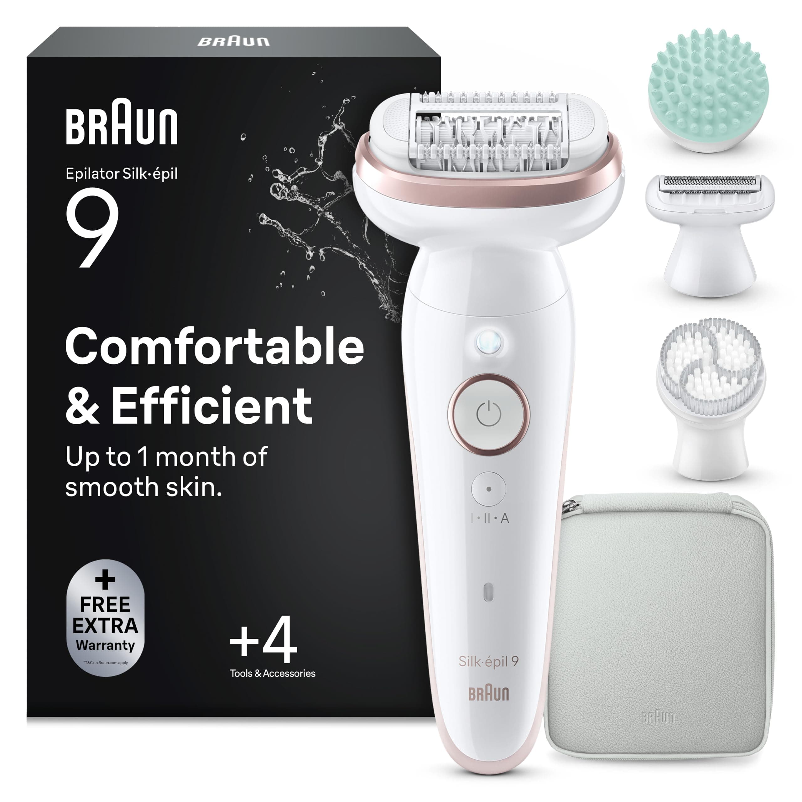 Braun Silk-Épil 9 Epilatore Elettrico Donna, Accessori, 9-080 Bianco | Depilatore Corpo Donna Impermeabile, Custodia, Cappuccio Regolatore, Spazzola Esfoliante, Acc. Massaggiante, Testina Radente