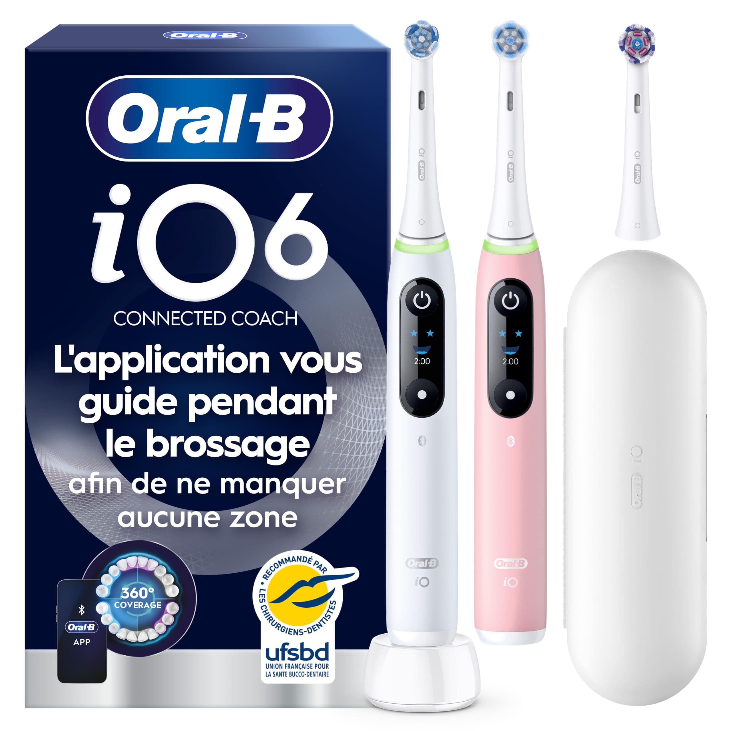 Oral-B Brosses à Dents Electriques iO 6 Duo, 3 Brossettes, Grise et Rose | 5 Modes de Brossage dont Blancheur et Soin des Gencives, Capteur de Pression, Batterie Rechargeable, Etui