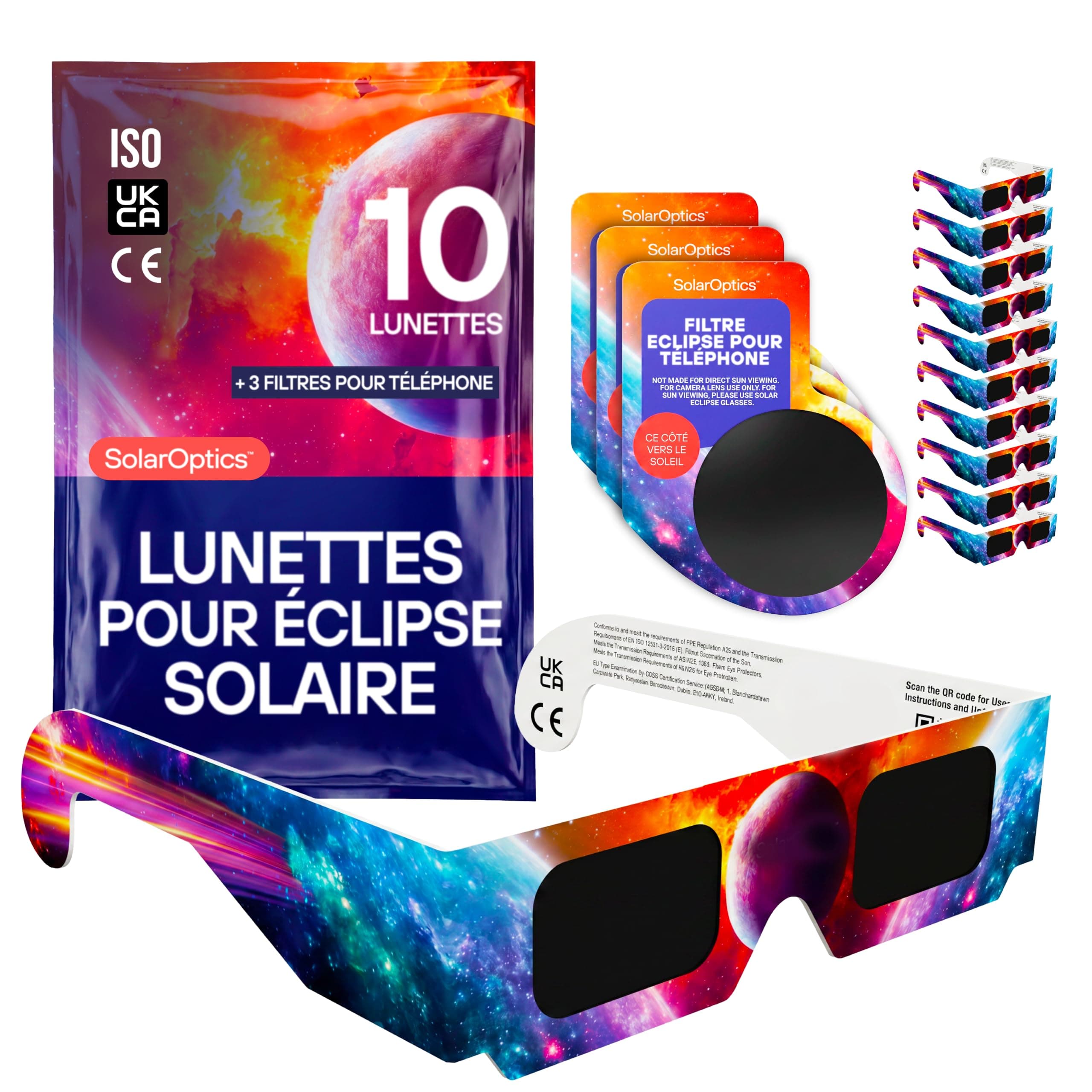 Solar Optics Lunettes Éclipse Solaire avec Filtre Smartphone – Certifiées ISO 12312-2 et CE, Kit Complet pour Observer et Photographier l’Éclipse AAS 2026