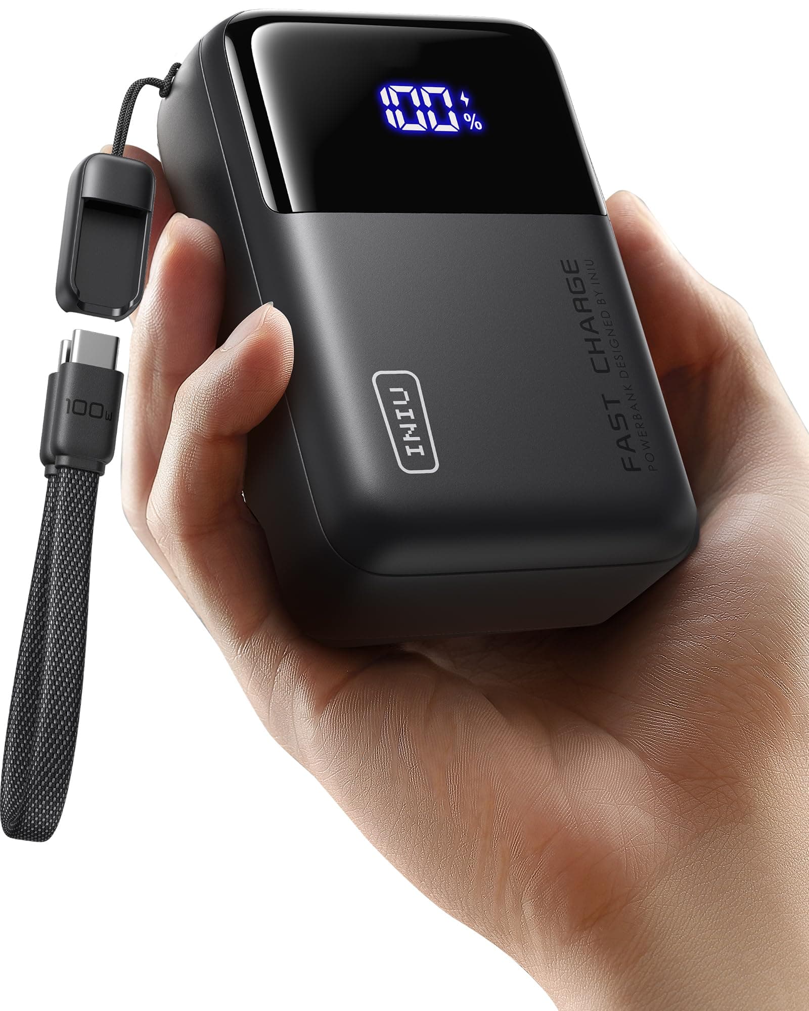 INIU Batterie Externe pour Ordinateur, Petit 100W 25000mAh USB C Power Bank | Câble USB C Amovible, Autorisé en Avion, Batterie Portable Charge Rapide avec MacBook, Steam Deck, iPhone 18 17 Samsung iPad