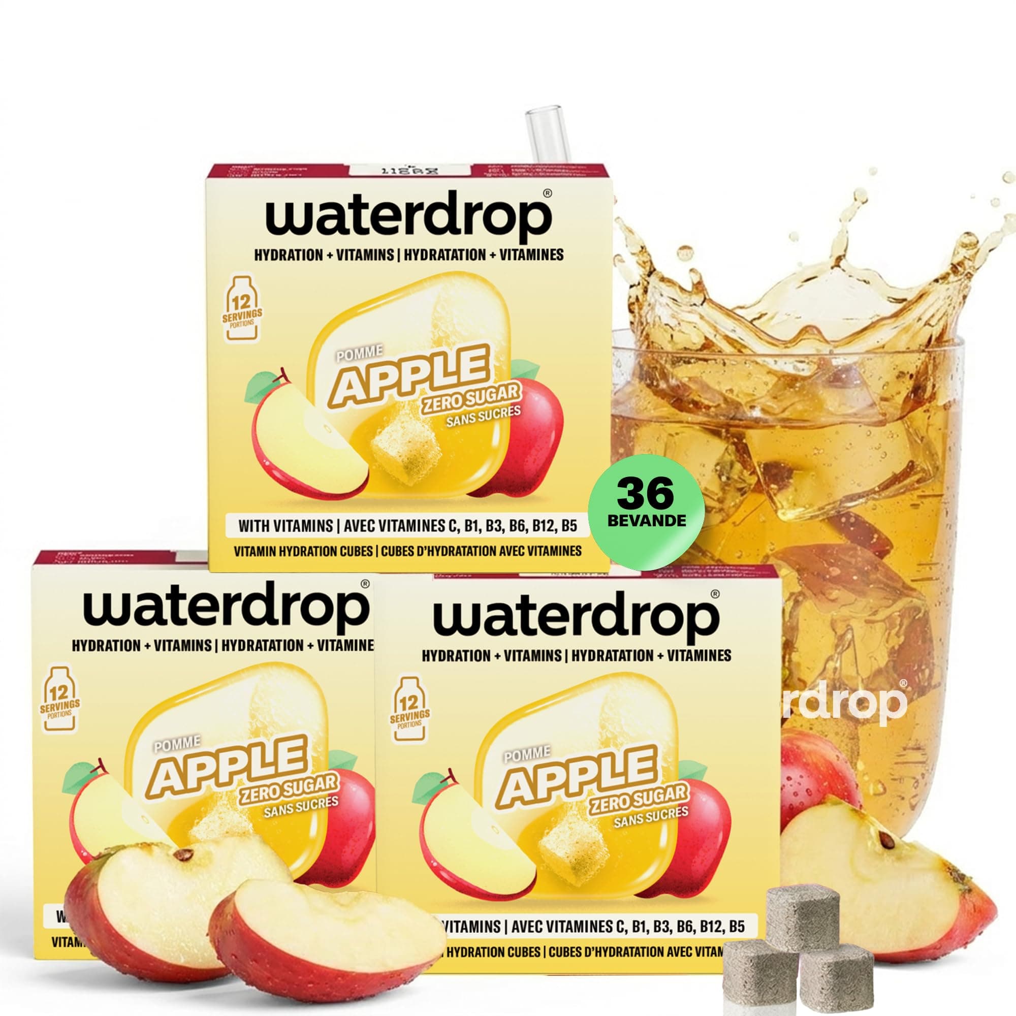 waterdrop® Microdrink MELA, 36 cubetti waterdrop per acqua, Pacchetto di prova con gusti a Succo de Mela, insaporitore acqua senza zucchero, acqua aromatizzata, Cubetti per bevande