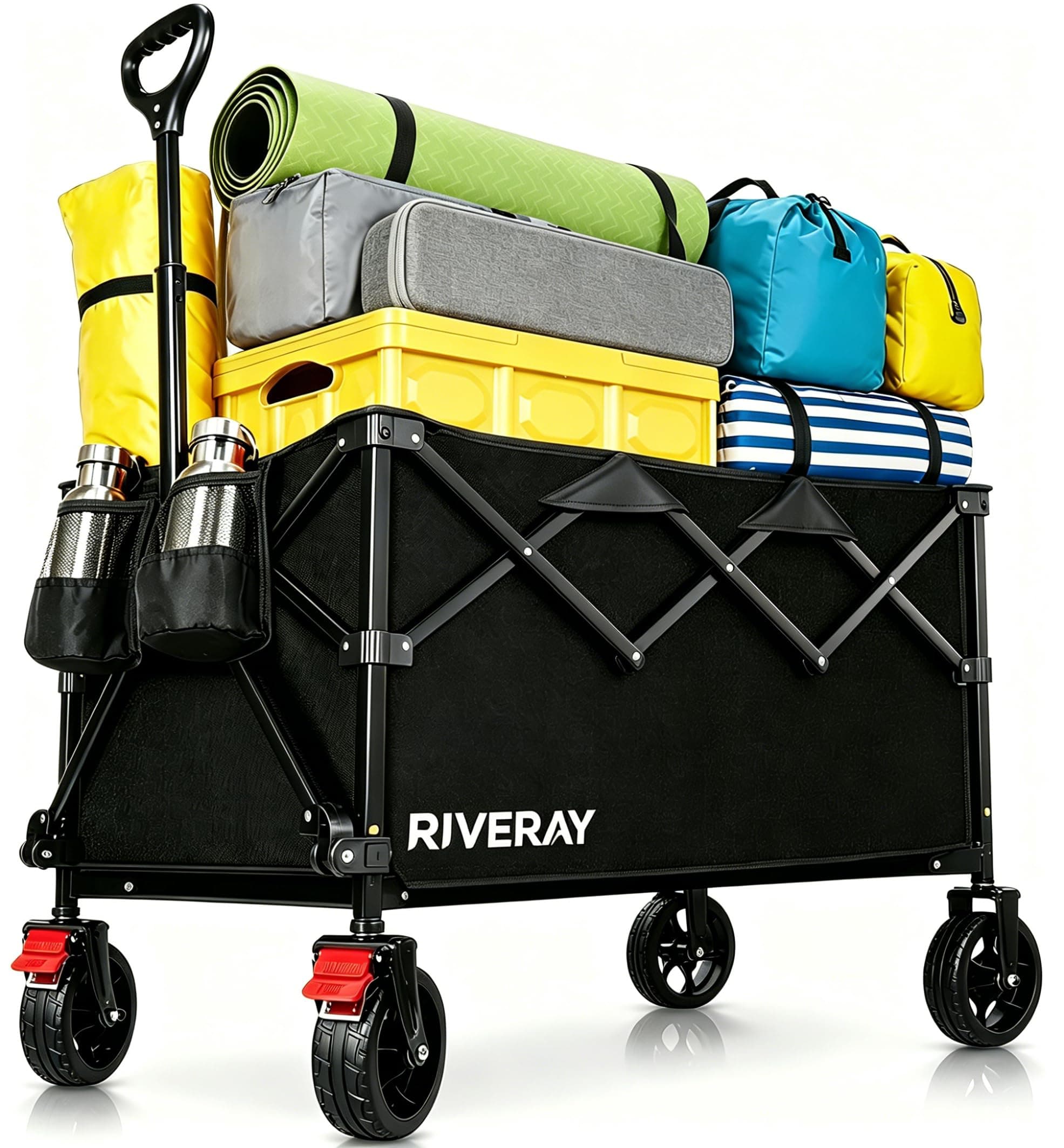 RIVERAY Carro Playa Plegable Ruedas Grandes 300L/230KG, Carrito Transporte Todoterreno con Frenos, Mango Ajustable, para Camping, Jardin, Compras, Pesca