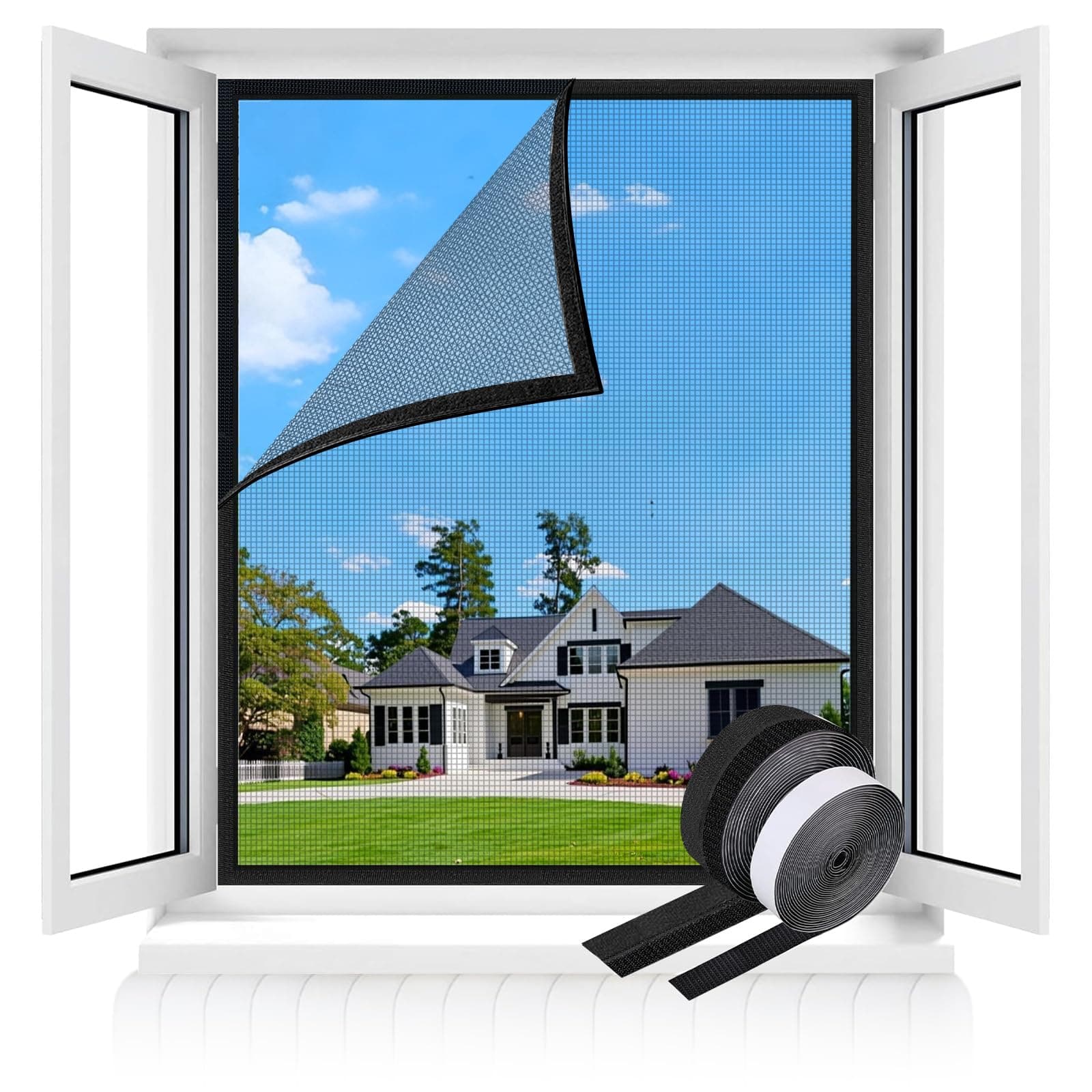 MLEJU Mosquitera para Ventanas,100x100cm,Versión Mejorada con Innovadora Fijación de Gancho y Bucle, Malla Autoadhesiva de Fibra de Vidrio, Anti Insectos, Cortable,Instalación DIY - Negro