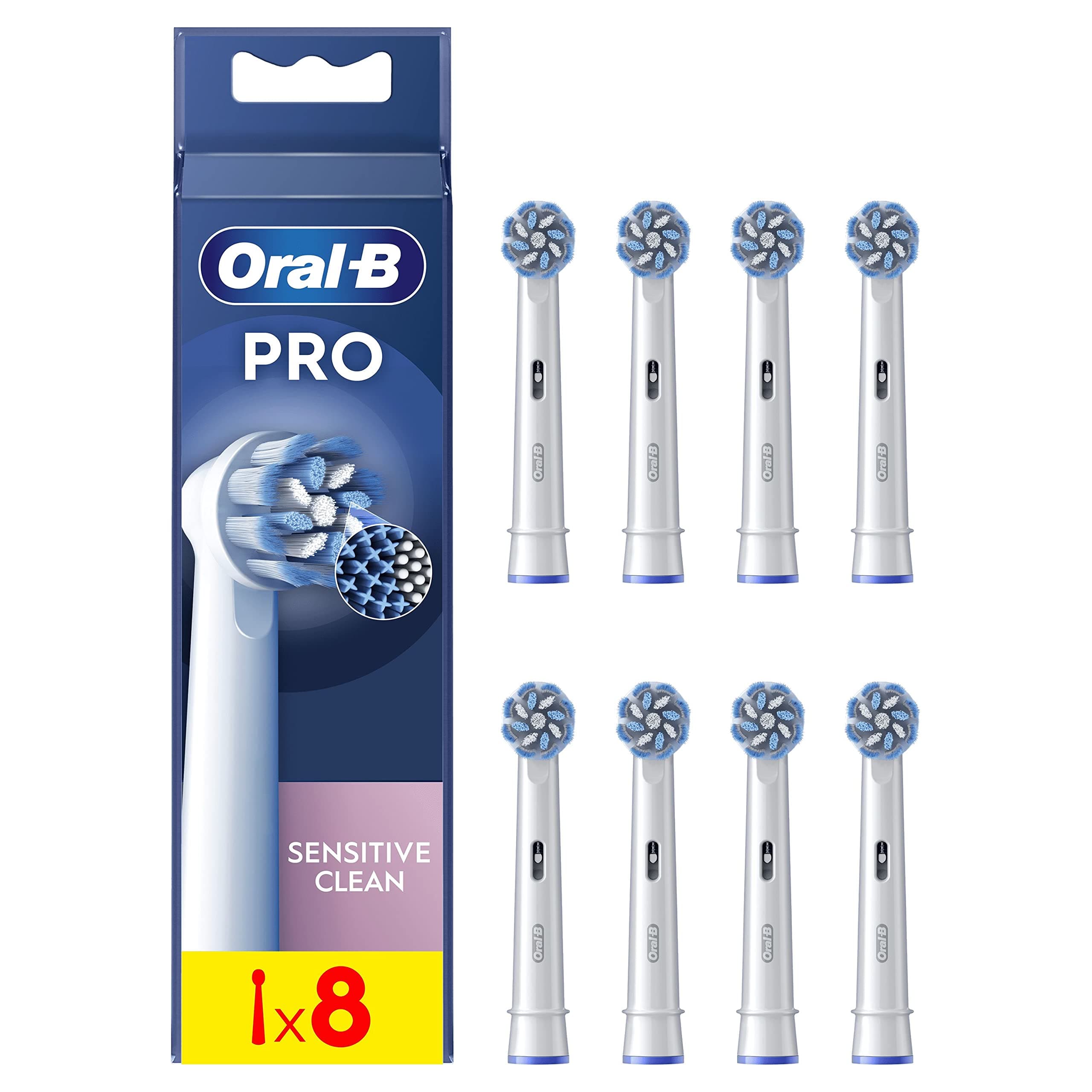 Oral-B Brossettes de Rechange Sensitive Clean, lot de 8, Blanches | Recharges Brosse à Dents Électrique Pro avec des Brins Ultra Doux pour les Gencives Saines