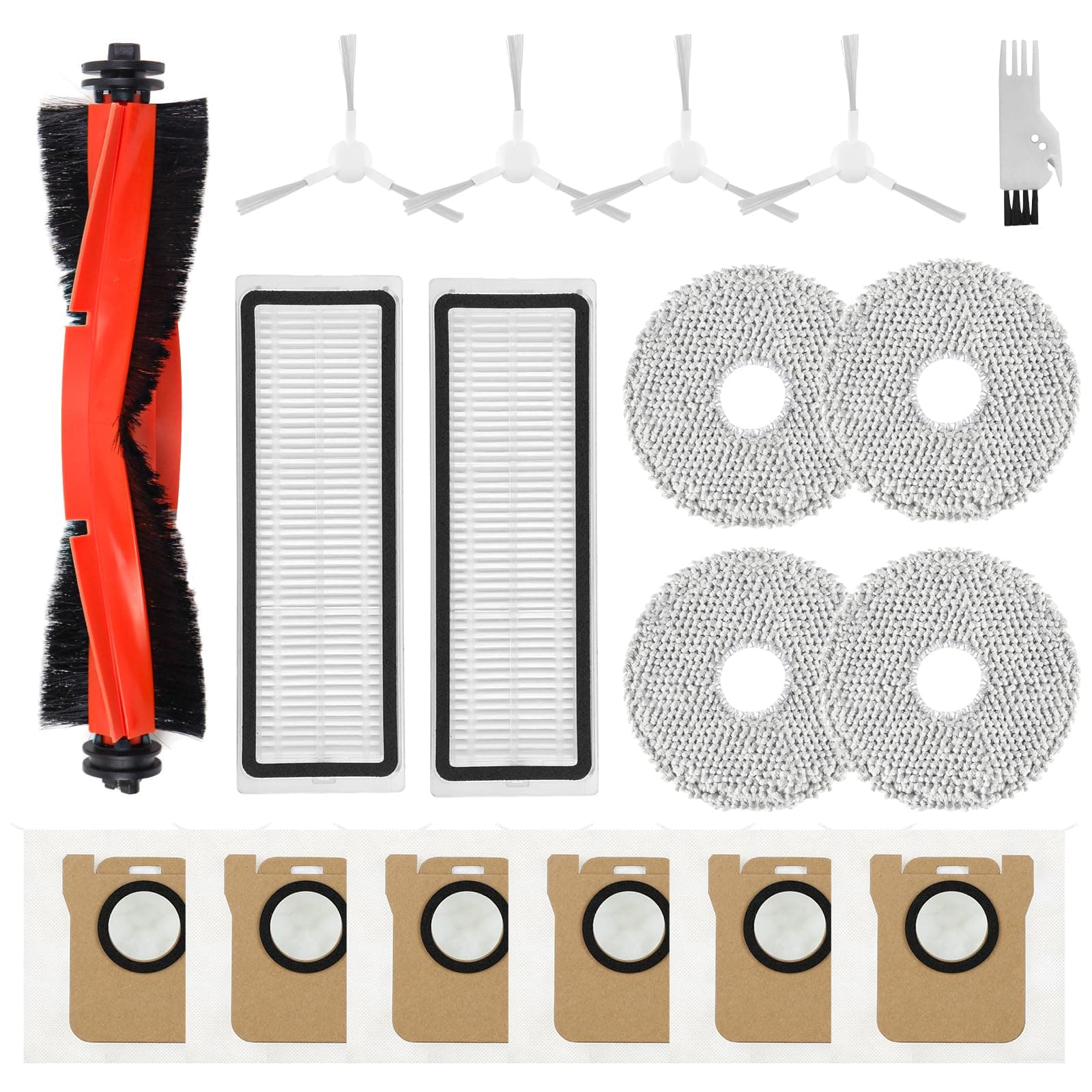 Spofan Kit Accessori Ricambi per Xiaomi X20+/X10+ Plus, per Dreame L10s Ultra/L10 Ultra/L10 Prime Aspirapolvere, 1 Spazzola Principale, 4 Spazzole Laterali, 2 Filtri, 4 Panni Mop, 6 Sacchetti