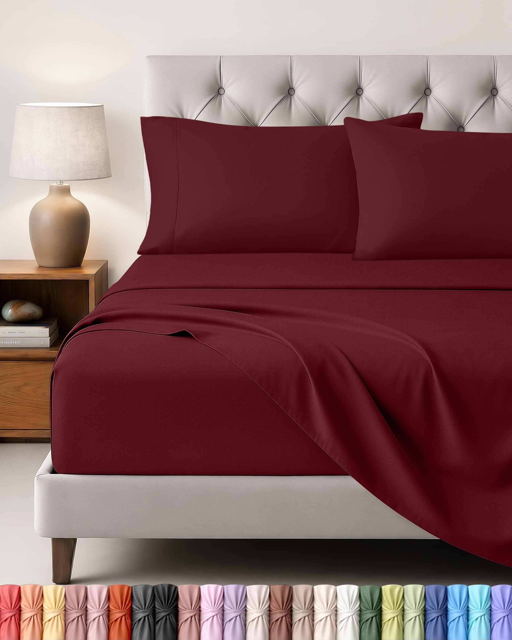 Utopia Bedding - Set Lenzuola Letto Matrimoniali 4 Pezzi 150x200 cm - Spazzolata Poliestre di Microfibra - Oeko-Tex Certificato - Lenzuolo con Angoli, Lenzuolo Piatto e 2 Federe 50x75, Bordeaux