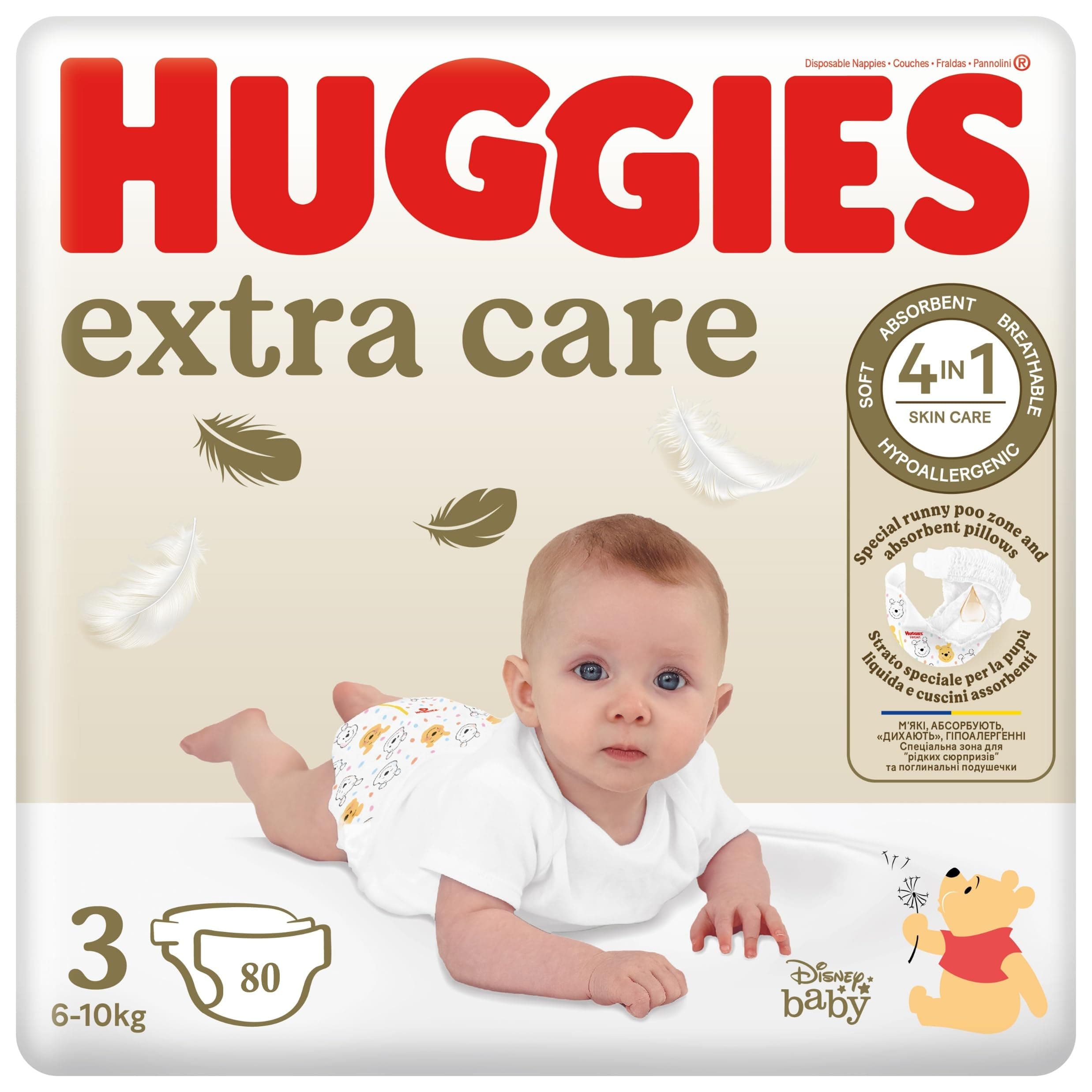 Huggies Extra Care, Pannolini Taglia 3 (6-10Kg), Ultra assorbente, Design Disney, 80 Pz