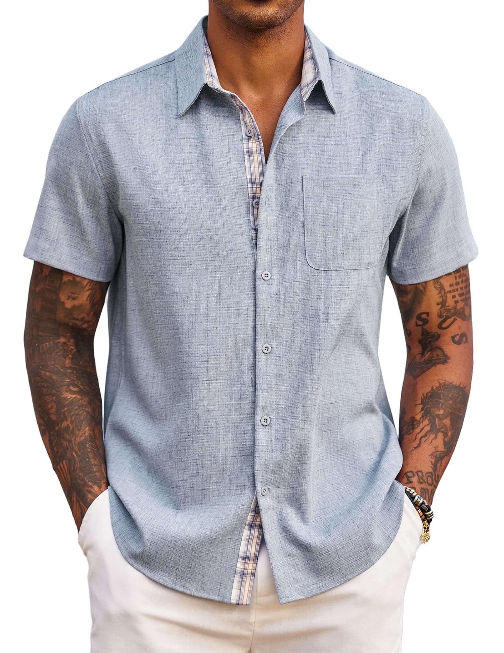 COOFANDY Chemise Homme Manches Courtes Chemisette Légère Chemise Décontractée Été Confortable
