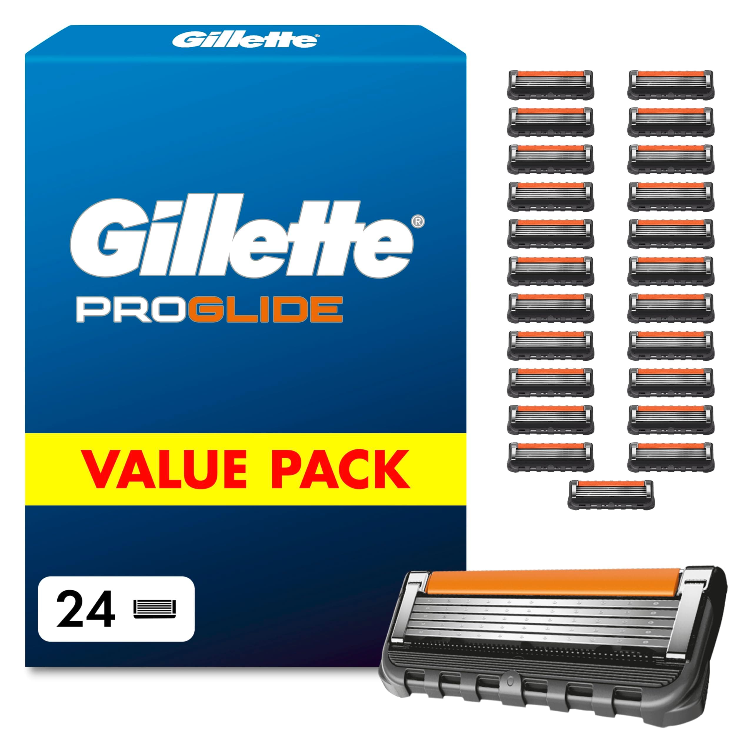 Gillette Lames de Rasoir Homme Proglide, Pack de 24 – Cartouche Dotée de la Bande Lubrifiante x2, Ultra Affutées et Longue Durée, en Acier Inoxydable, 1 Recharge Jusqu’à 30 Rasages
