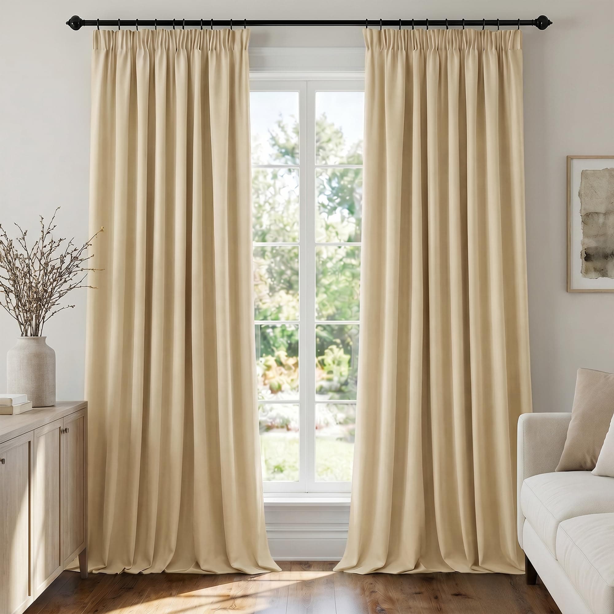 Deconovo Tende Oscuranti per Interni con Fettuccia – 3 Modi di Montaggio, Tessuto Termico Morbido per Camera da Letto e Soggiorno, Certificato OEKO-TEX, 2 Pannelli 140x280 cm, Beige Sabbia
