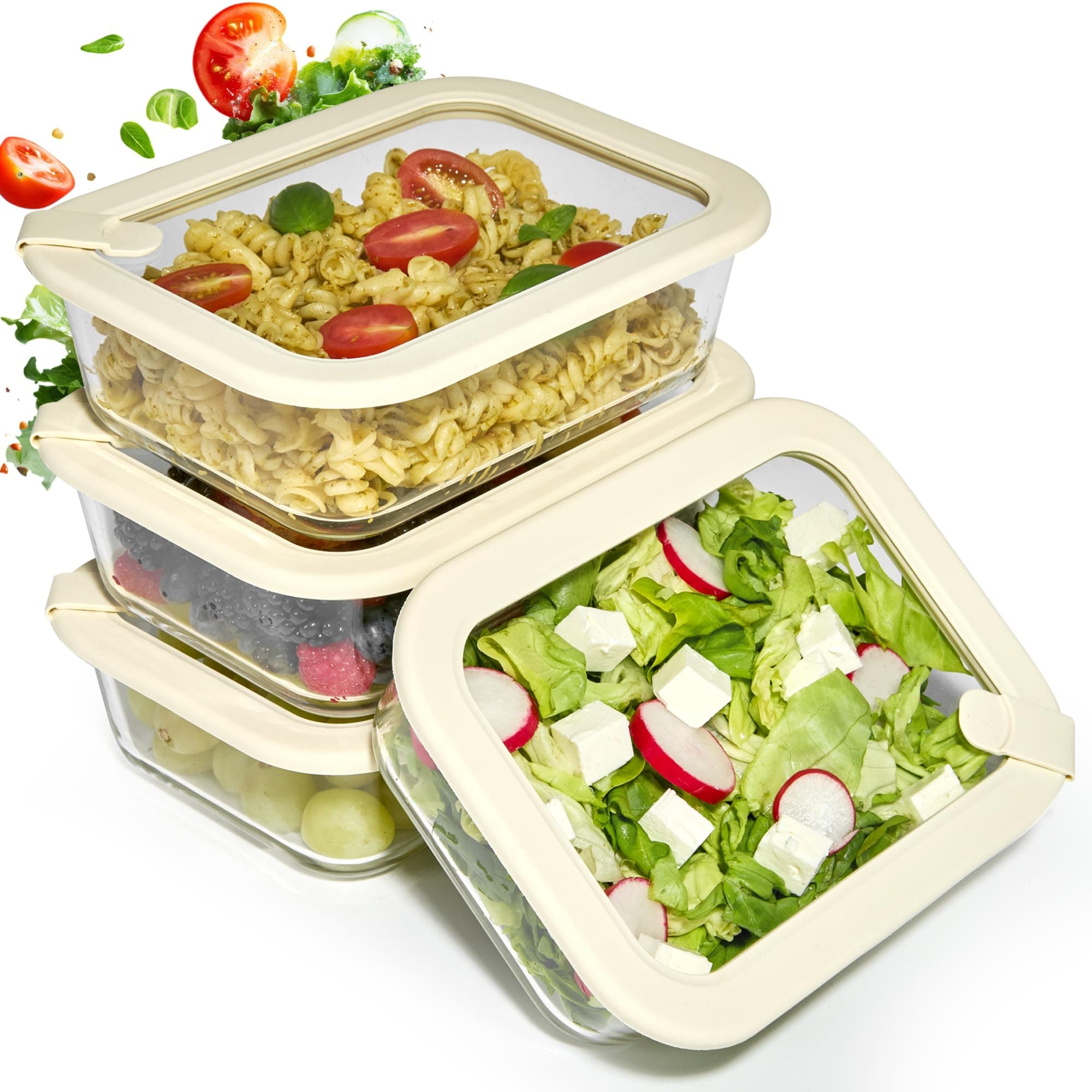 Dalena Home Recipiente de Vidrio Borosilicato rectangular con Tapa Set de 4x1020ml – Fiambrera Cristal, Contenedor Alimentos, Conservación Nevera, Organizadores Cocina, Almacenaje