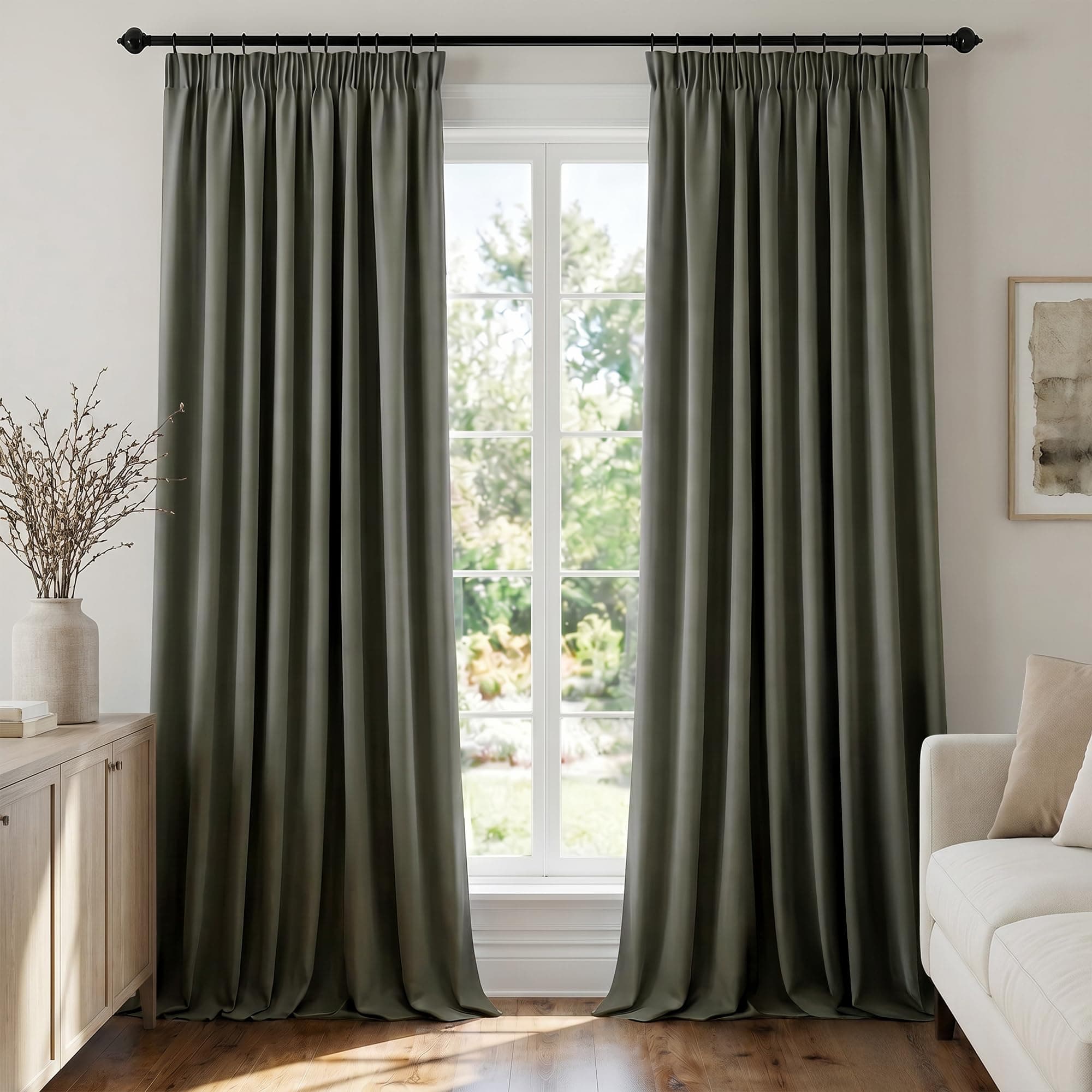 Deconovo Tende Oscuranti per Interni con Fettuccia – 3 Modi di Montaggio, Tessuto Termico Morbido per Camera da Letto e Soggiorno, Certificato OEKO-TEX, 2 Pannelli 140x260 cm, Grigio Oliva