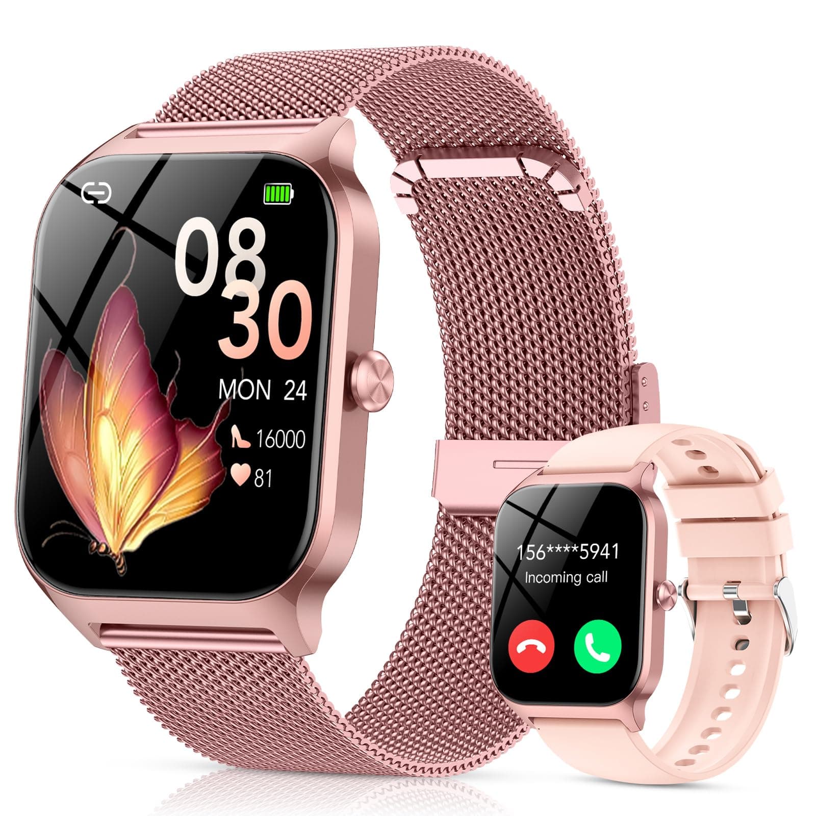 CASCHO Smartwatch Donna,1.85" HD Orologio Smartwatch con Chiamate Bluetooth e Assistente Vocale AI,120+ Sportive con Contapassi/Sonno/Cardiofrequenzimetro, Smart Watch per iOS Android, 2 Cinturini