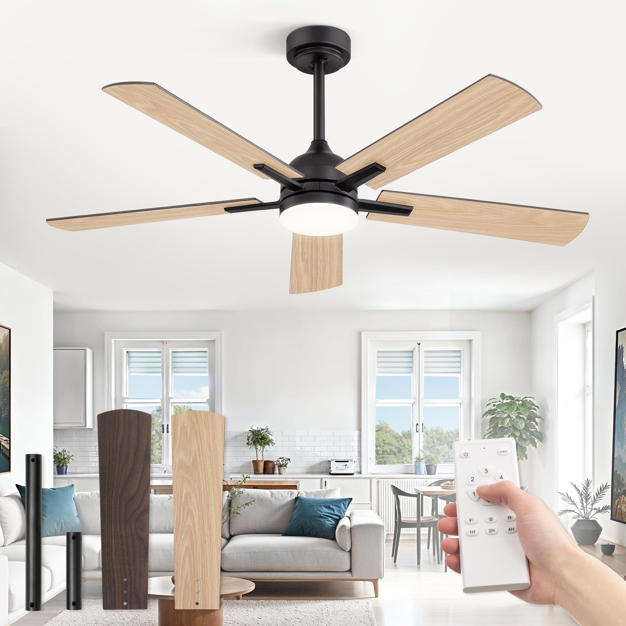 ZMISHIBO Ventilateur de Plafond avec Lumière Ø132 cm, Moteur DC Énergétique, 6 Vitesses, 3 Températures de Couleur (3000K/4000K/6000K), Design Moderne, Ventilateur Plafond avec Télécommande