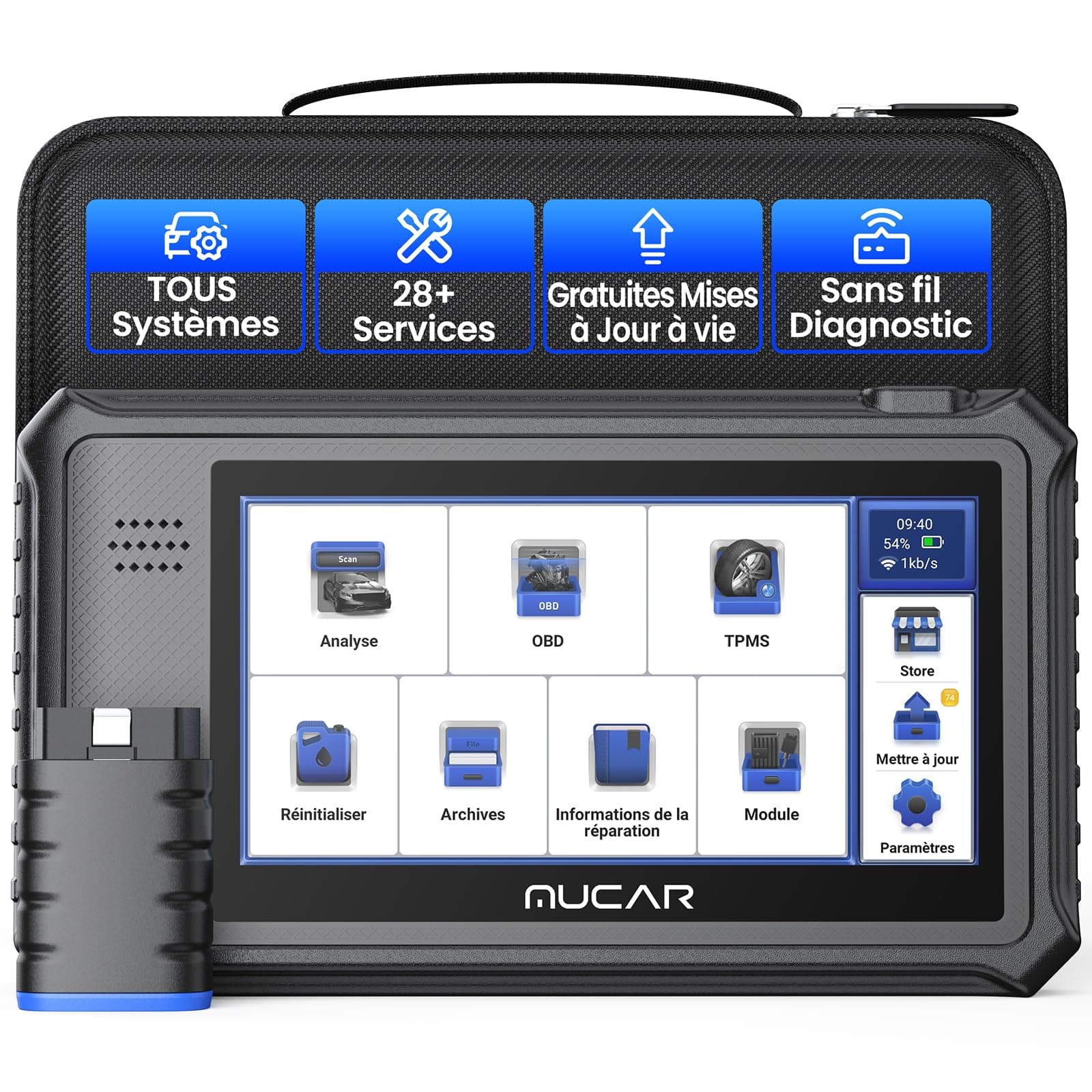 mucar VO6 Valise Diagnostic Auto, Outil D'analyse Complet des Systèmes sans Fil de Niveau OE avec Scanner de Voiture à 28 Réinitialisation, Codage ECU, Bidirectionnel