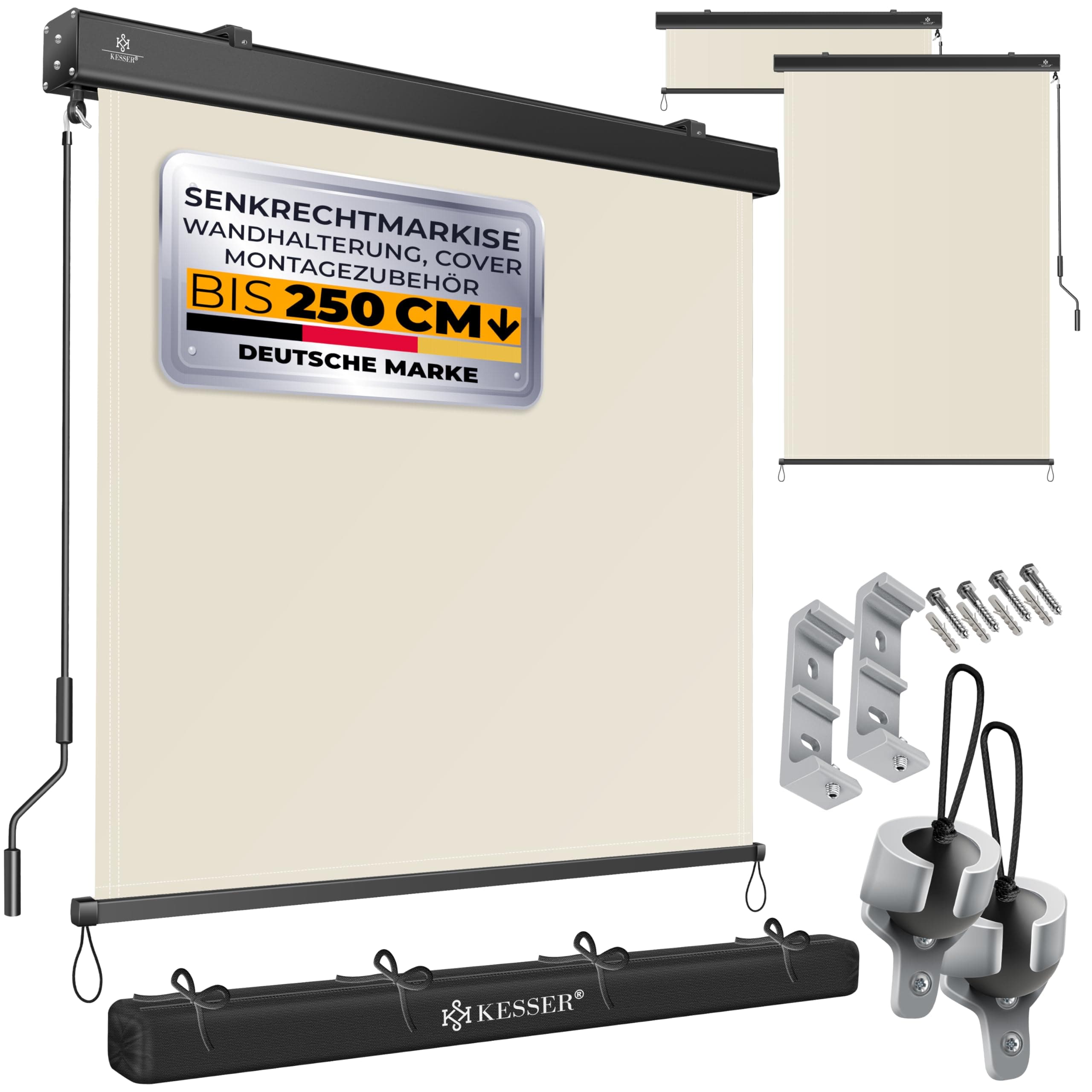 KESSER® Senkrechtmarkise 180x250cm Außenrollo Handkurbelmechanismus Balkonrollo Sonnen-und Sichtschutz Beschattung Sonnenschutz mit Kurbel Markisenkasten Balkon & Terrasse inkl Montageset & Abdeckung