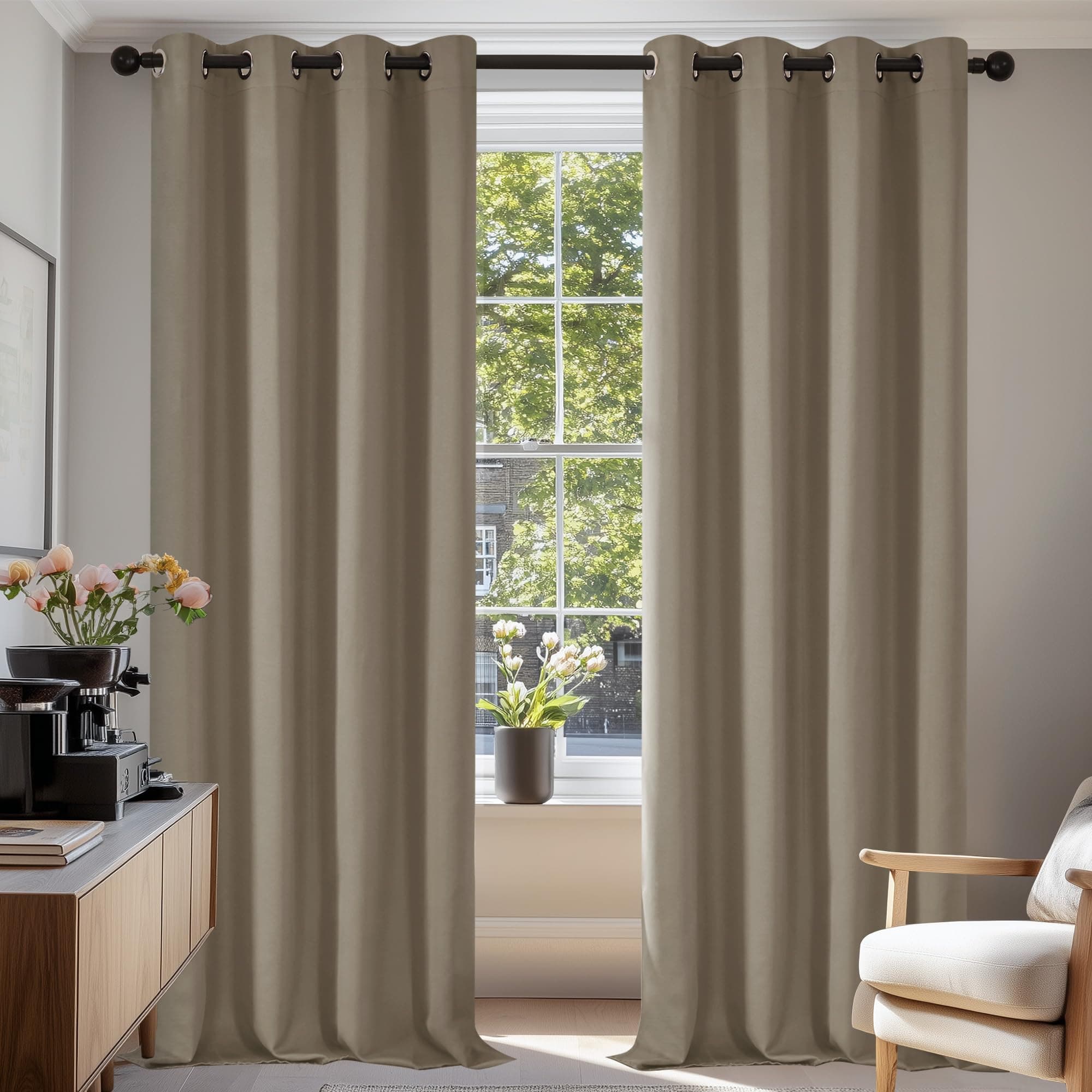 Deconovo Rideaux Occultants Isolant Thermique Anti Froid, Design Moderne à Oeillets, Rideaux pour Chambre Gar?on, 140x220 CM (Largeur x Hauteur), Taupe, 2 Pièces