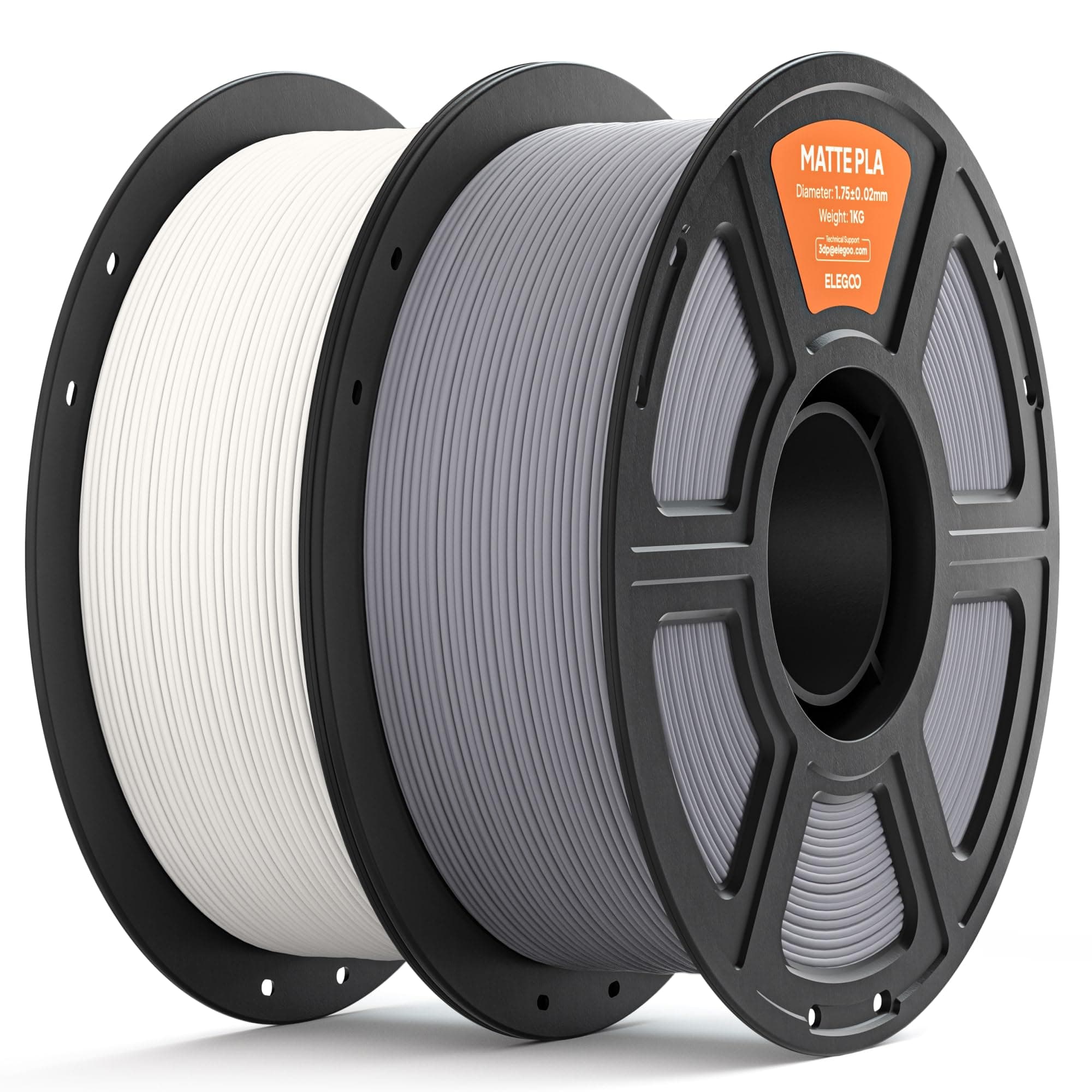 ELEGOO Filamento PLA MATE 1.75 2KG Blanco y Gris | Precisión Dimensional +/- 0.02mm, Carrete de Filamento 3D, para Mayoría Impresoras 3D