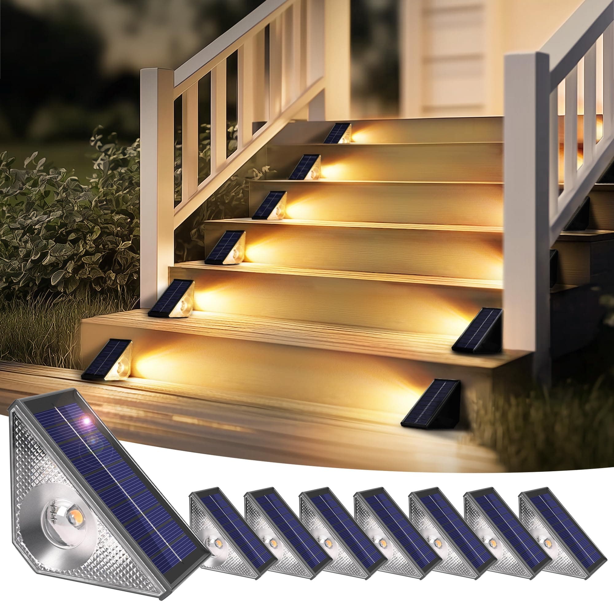 Solpex 8 luces solares para exterior, luces de escalera, impermeables, iluminación LED para escaleras exteriores, escalones, vallas, patio, patio, canalón, camino, decoración, blanco cálido