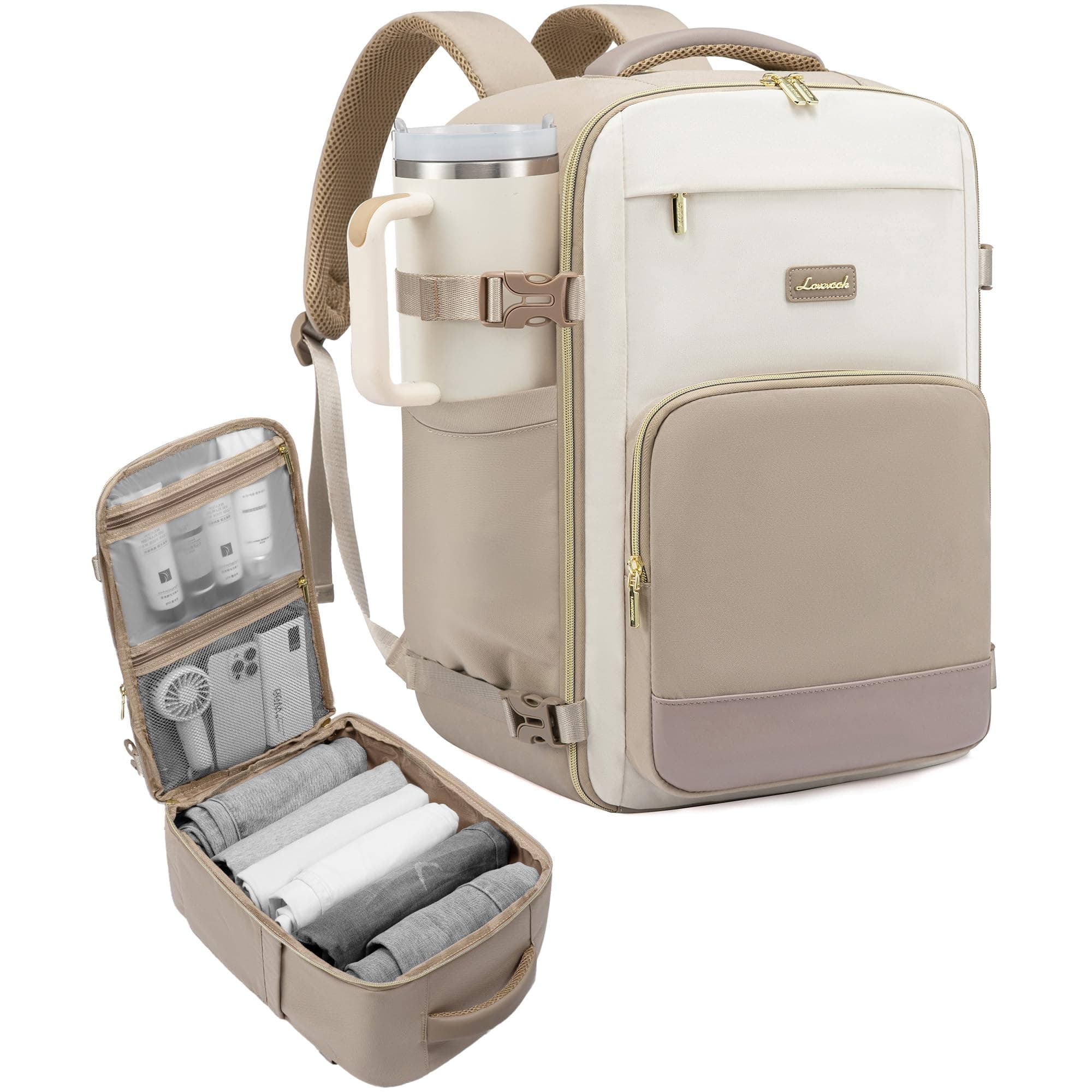 LOVEVOOK Ryanair Handgepäck 40x30x20, 24L Reiserucksack Damen, Handgepäck Rucksack Ryanair, Rucksack Damen, Reiserucksack Cabin Bag, Eurowings, Wizz Air, Urlaub Must Haves - Khaki Beige