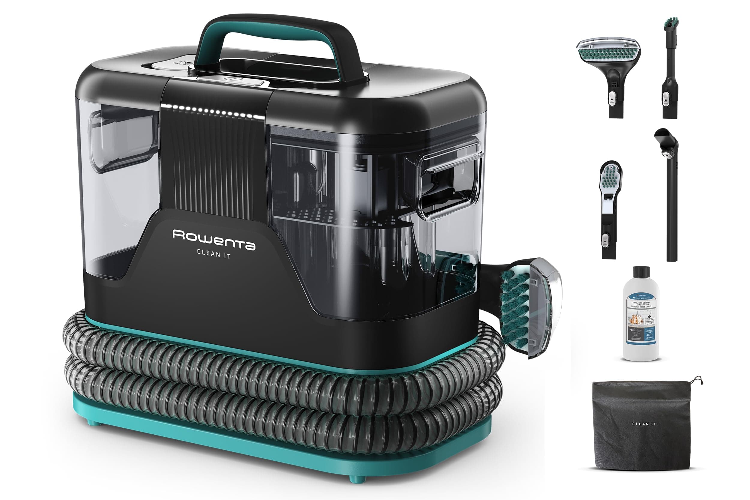 Rowenta - Clean It Shampouineuse Détacheur de Taches et - Bleu - Noir | Nettoyage tapis et tissus par pulvérisation - Frottement et aspiration - Élimine les taches d'animaux et saletés quotidiennes