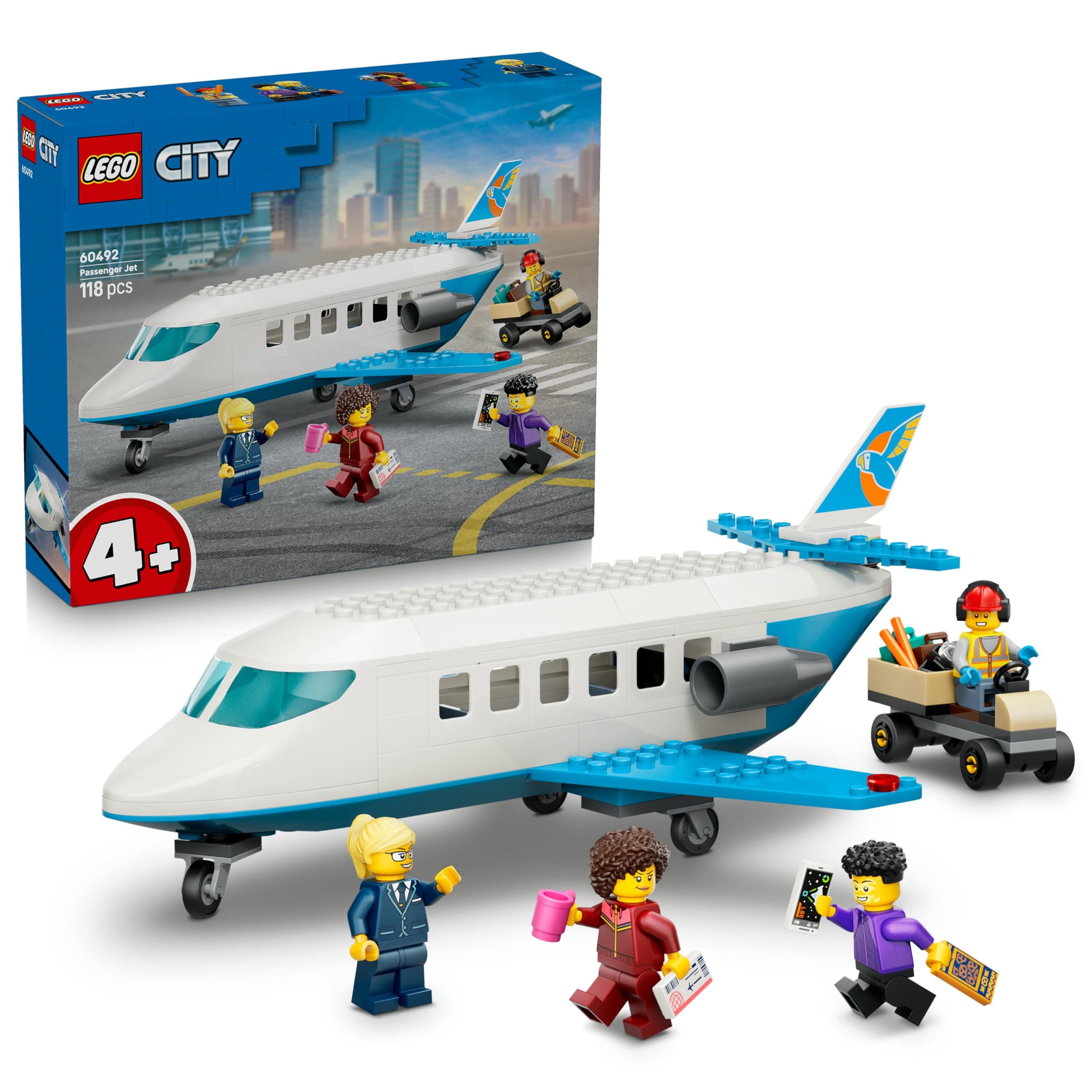 LEGO City Jet Passeggeri - Modellino di Aereo Giocattolo da Costruire con 4 Minifigure e Accessori da Viaggio - Giochi Didattici - Idea Regalo di Compleanno per Bambini da 4 Anni in su - 60492