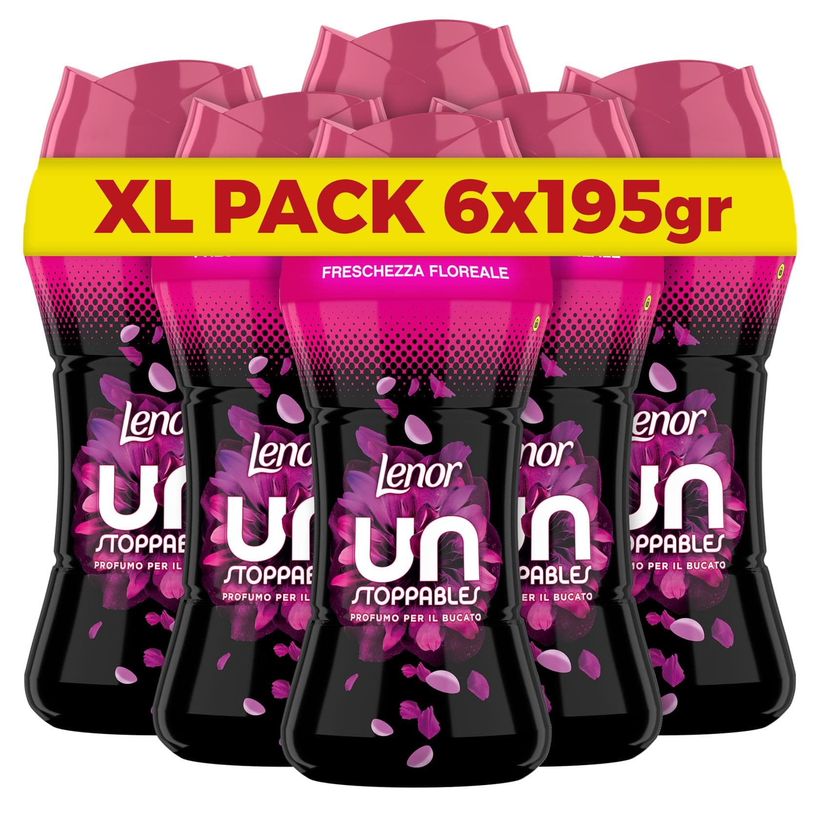 Lenor Profumatore Bucato Perle Profumate Lavatrice, Unstoppables Freschezza Floreale, Maxi Formato 6 x 195g, Intensificatore Di Profumo