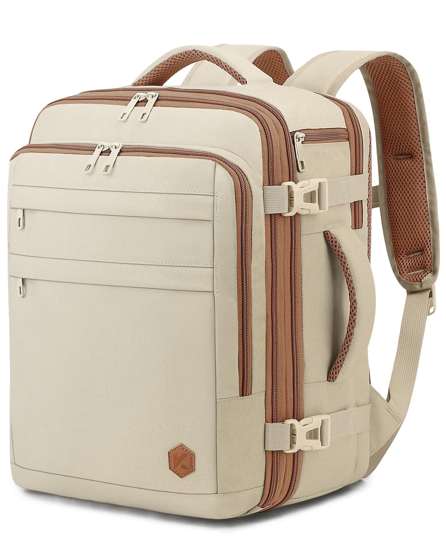 VANKEV Mochila Viaje Cabina Avion Extensible para Vueling Ryanair EasyJet Eurowings 40x30x20 a 40x30x25, 24L a 30L, Equipaje de Mano Bolso de Viaje Apta para Portátil de 15,6 Pulgadas beige