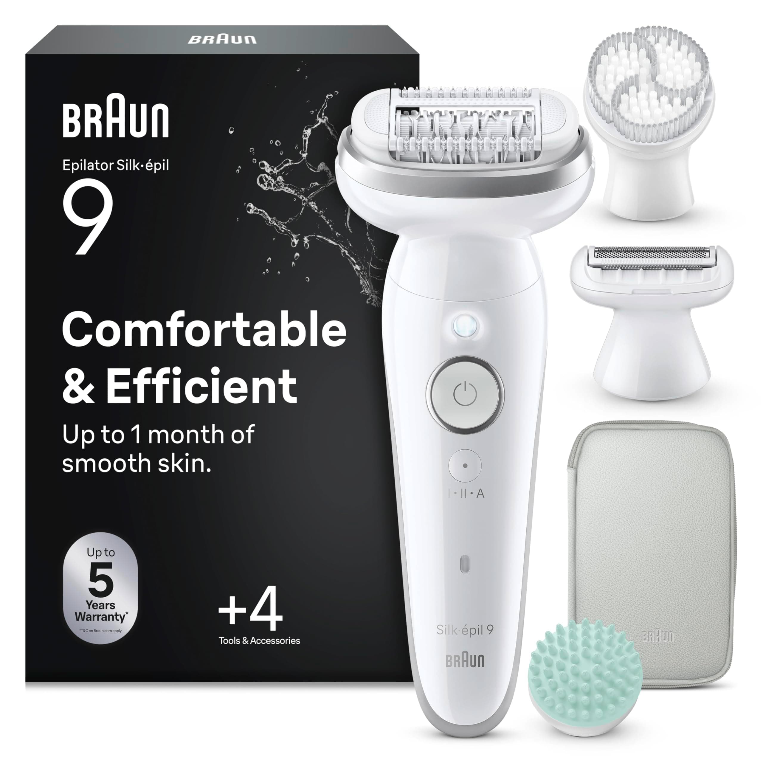 Braun Silk Epil 9 SkinSpa, Epilatore Con Testina Flessibile, Rasoio Elettrico Donna, Wet&Dry, Pelle Liscia A Lungo, Spazzola Esfoliante, Accessorio Massaggiante, Testina Radente, Cappuccio Regolatore