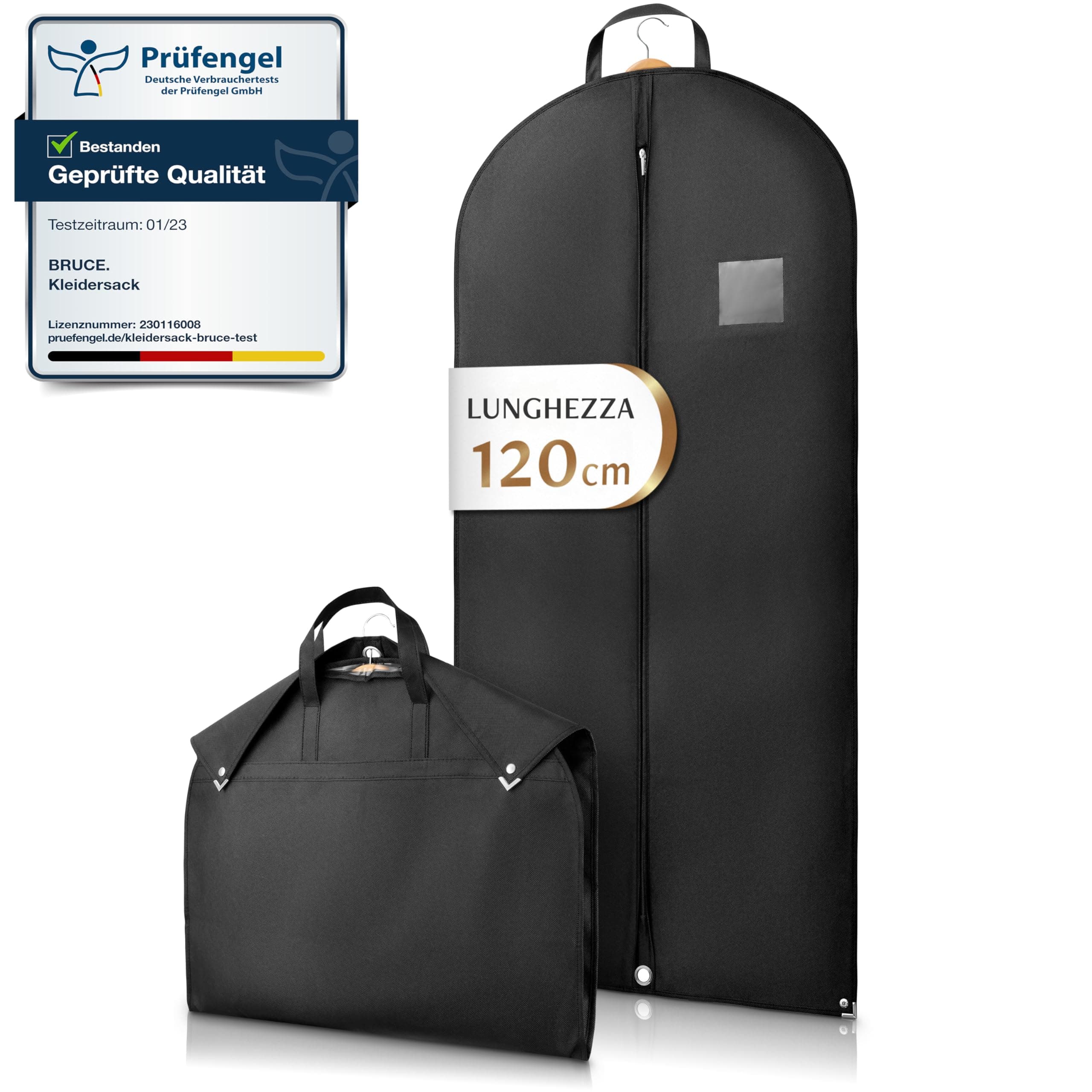 Bruce.® Borsa Porta Abiti da Viaggio 120 x 60cm, Custodia Abiti con Cerniera Antitarme, Copriabiti da Armadio Antipolvere 120 GSM, Porta Abito da Viaggio Uomo e Donna