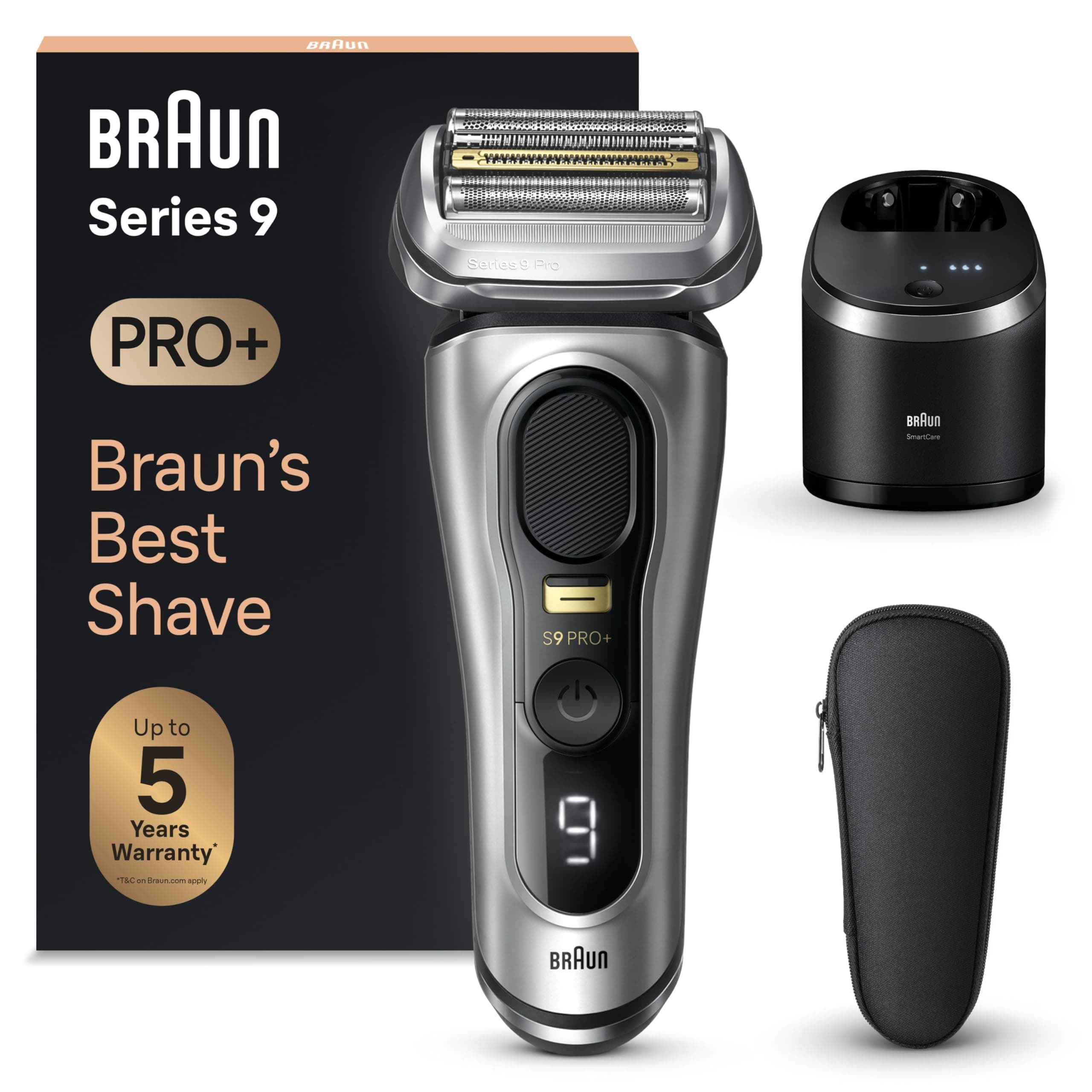 Braun Series 9 PRO+, Rasoio Elettrico, Regolabarba Uomo, Rifinitore di precisione, Custodia Viaggio, Lame Flessibili, SmartCare, Impermeabile, Batteria Litio Ion, Idea Regalo, Serie 9567cc Argento