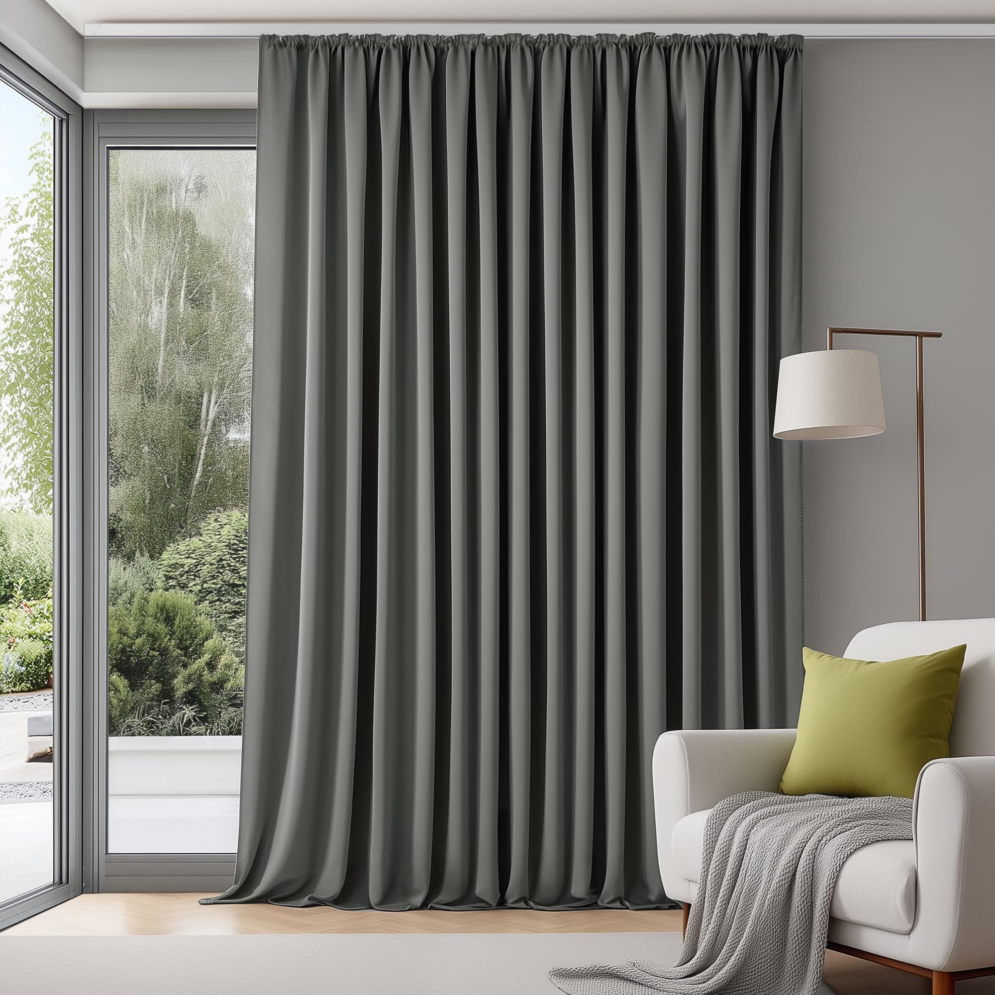 Deconovo Rideau Occultant Thermique Galon Fronceur Salon Chambre Gris Clair | 1 Panneaux, L300 x H220 cm, Anti froid et isolant pour fenêtre, intérieur maison, salle à manger et confort au quotidien