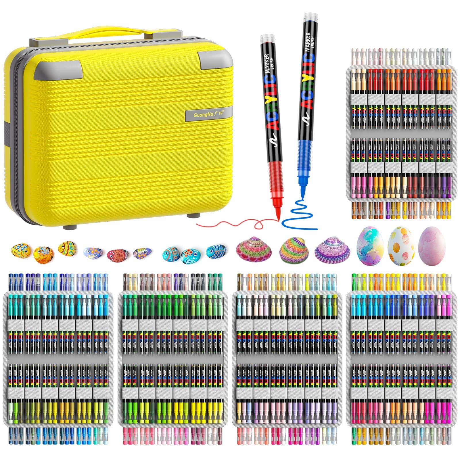 TrendGate 360 Couleurs Feutre Acrylique, Utilisation Multi-surface | Séchage Rapide, Marqueur Peinture Acrylique Pinceau Pour Papier, Verre, Galet, Métal, Plastique, Bois, Céramique, Textile