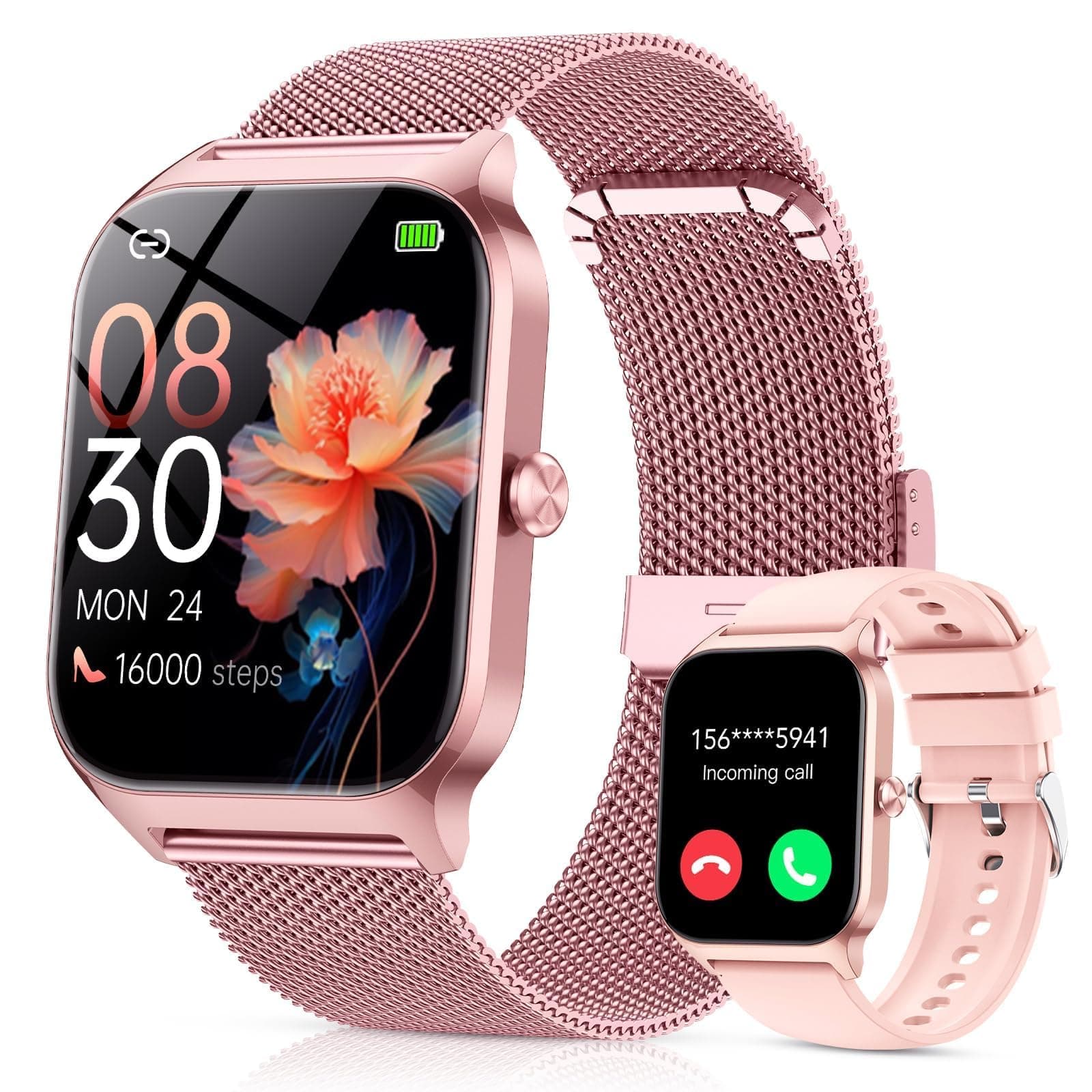 CASCHO Reloj Inteligente Mujer,1.85" HD Smartwatch con Llamadas,120+ Modos Deportes, Monitor Cardiaco y Sueño, Whatsapp Llamadas Bluetooth, Regalo Mujer, Android/iOS, Oro Rosa