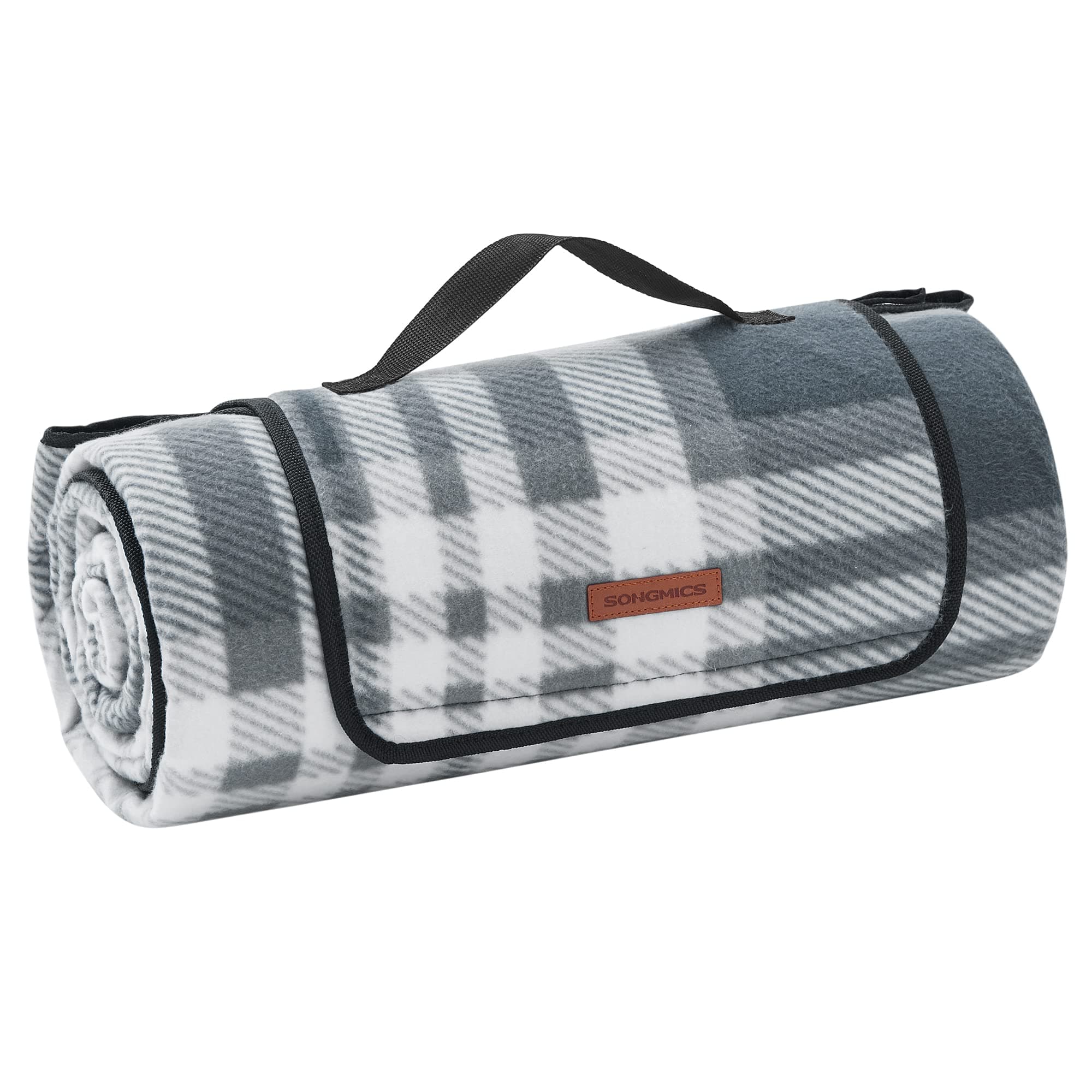 SONGMICS Coperta Picnic, 200 x 200 cm, Grande Telo da Campeggio, Parco, Giardino, Esterno, Spiaggia, Strato Impermeabile, Pieghevole, Grigio e Bianco GCM61GW