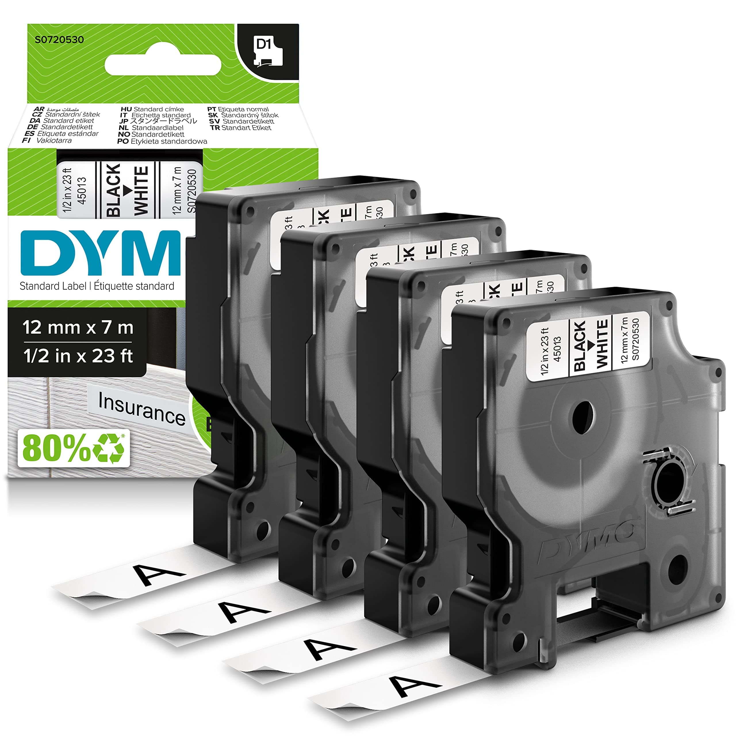 DYMO D1 etichette originali | stampa nera su bianco | 12 mm x 7 mm | etichette autoadesive per etichettatrice LabelManager | 4 pezzi