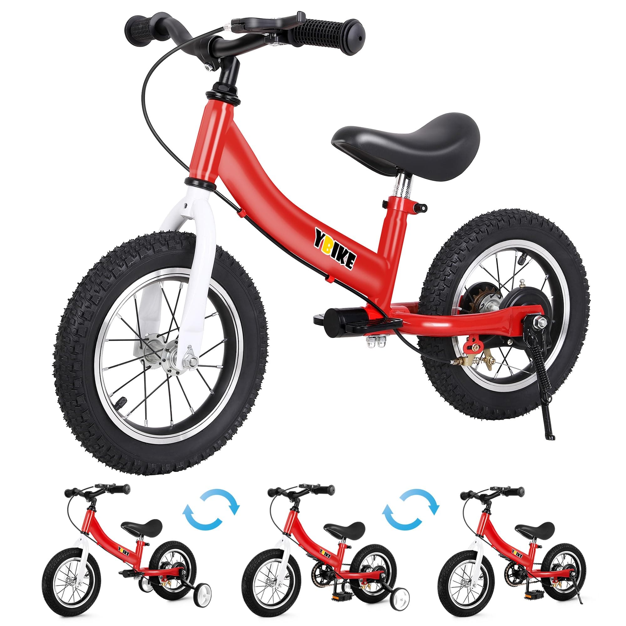 YBIKE Bicicleta De Equilibrio 2 En 1,Bicicletas para Niños Función De Doble Uso,Adecuada para Niños De 1 a 7 Años, 12,14,16 Pulgadas con Freno, Pedal, Teoría De La Formación
