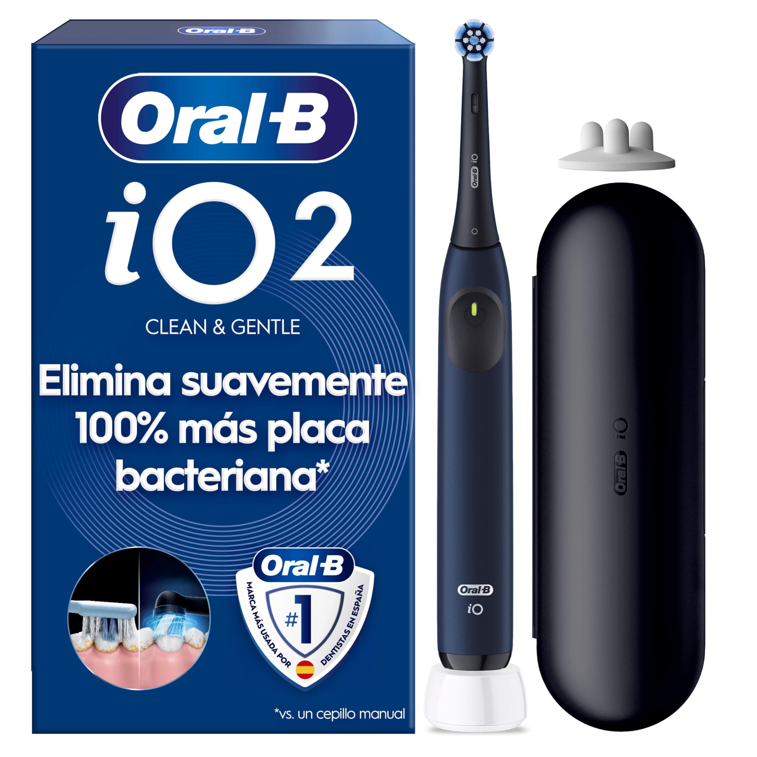 Oral-B iO 2 Cepillo de Dientes Eléctrico Azul Mar, 1 Cabezal, 1 Estuche De Viaje, 3 Modos De Cepillado, Sensor De Presión y Temporizador, Diseñado por Braun, Edición Limitada